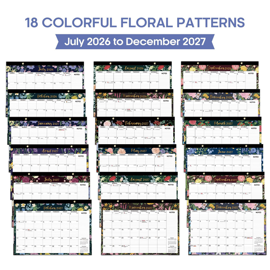 Desk Calendar 2026-2027, 21-Month Calendar Runs Until June 2027, Large 17" x 12" Monthly Desktop & Wall Calendar for Home & Office - Floral
