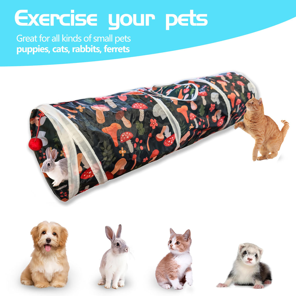 Sheldamy Cat Tunnel, 2-Way Collapsible Play Tunnel, Interactive Toy Maze for Small Animals, Suitable for Kittens, Puppies, Rabbits, Ferrets, Blue & Black
