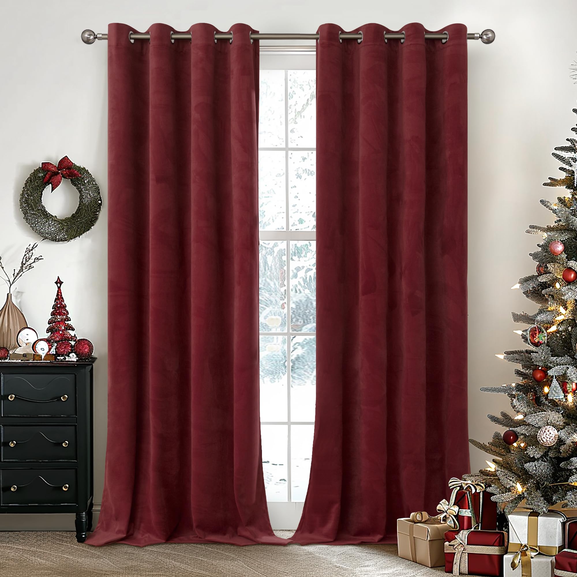 YoungsTex Velvet Black Out Curtains 63 Inches Long for Bedroom, Grommet Thermal Insulated Drapes Room Darkening Privacy for Living Room, Black, 2 Panels, 52 X 63 Inch