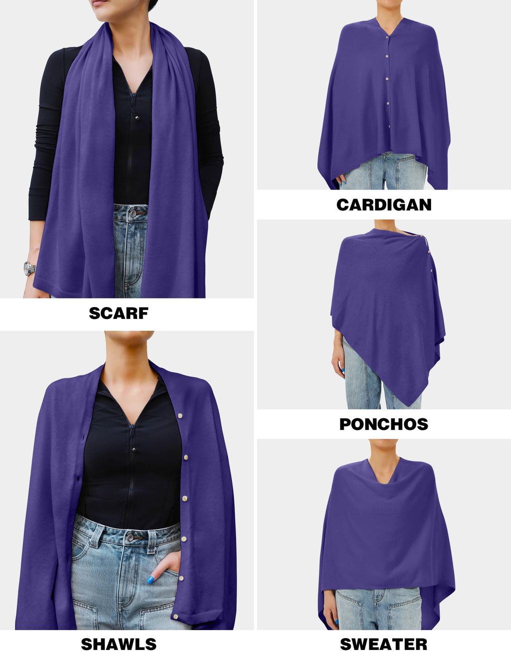 PULI Women's Versatile Knitted Shawls Scarf Poncho Sweater with Buttons Lightweight Spring Summer Fall Wraps