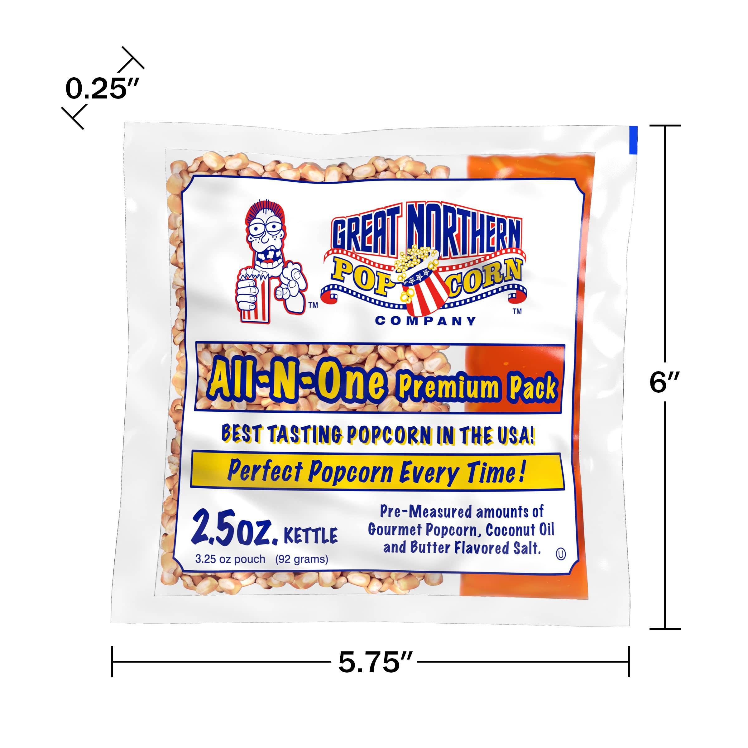 2.5oz Popcorn Packs - Pre-Measured, Movie Theater Style, All-in-One Kernel, Salt, Oil Packets for Popcorn Machines by Great Northern Popcorn (40 Case)