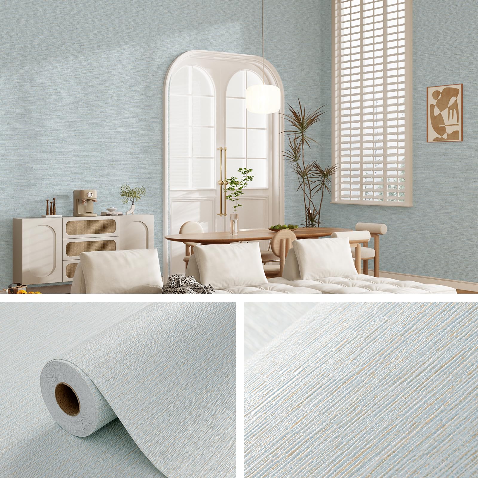 Grasscloth Peel and Stick Wallpaper 20.8"x394" Gray Thick Fabric Textured Linen Classic Faux Grassweave Neutral Removable Wallpaper Vinyl Film Roll for Home Use