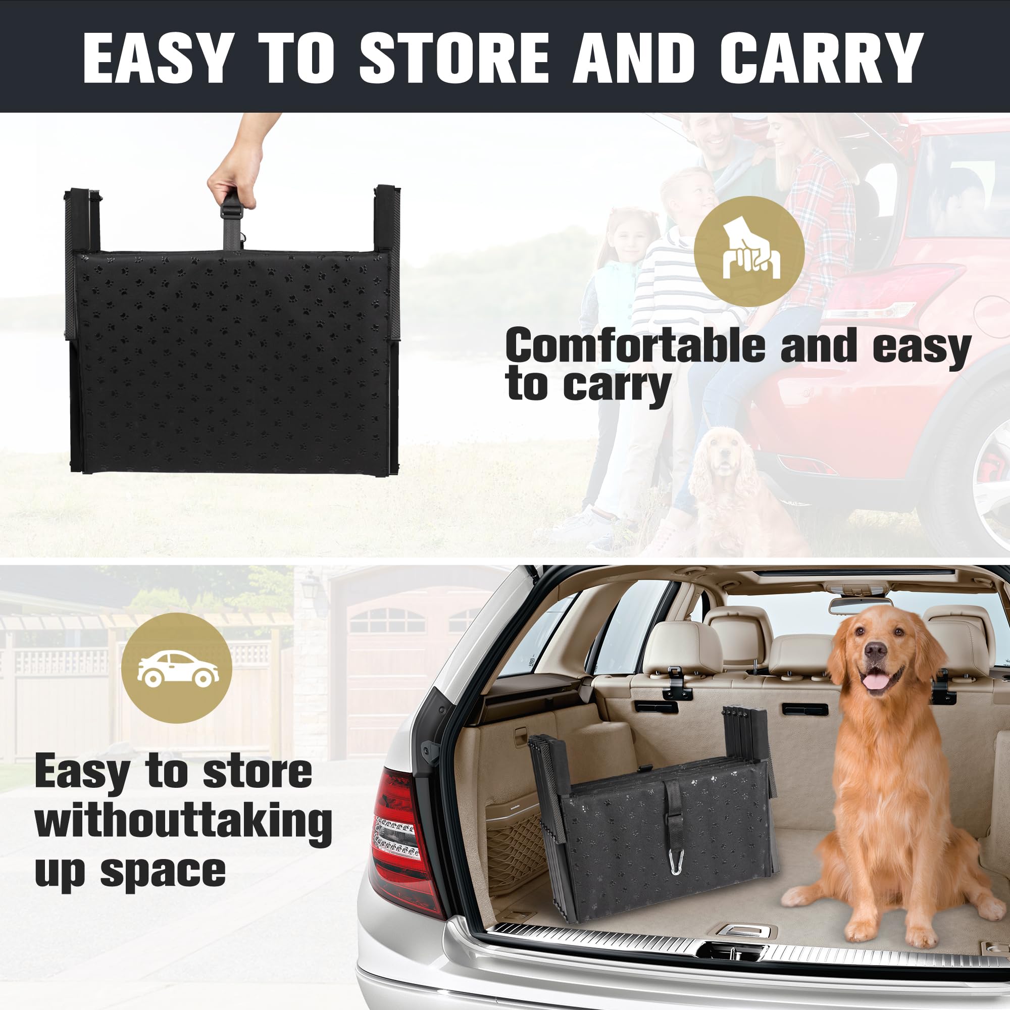 Dog Stairs for Car - Foldable Dog Ramps for Large Dogs with Non Slip Surface, Portable Dog Steps for Cars and SUV, Truck, Support Up to 200 Lbs