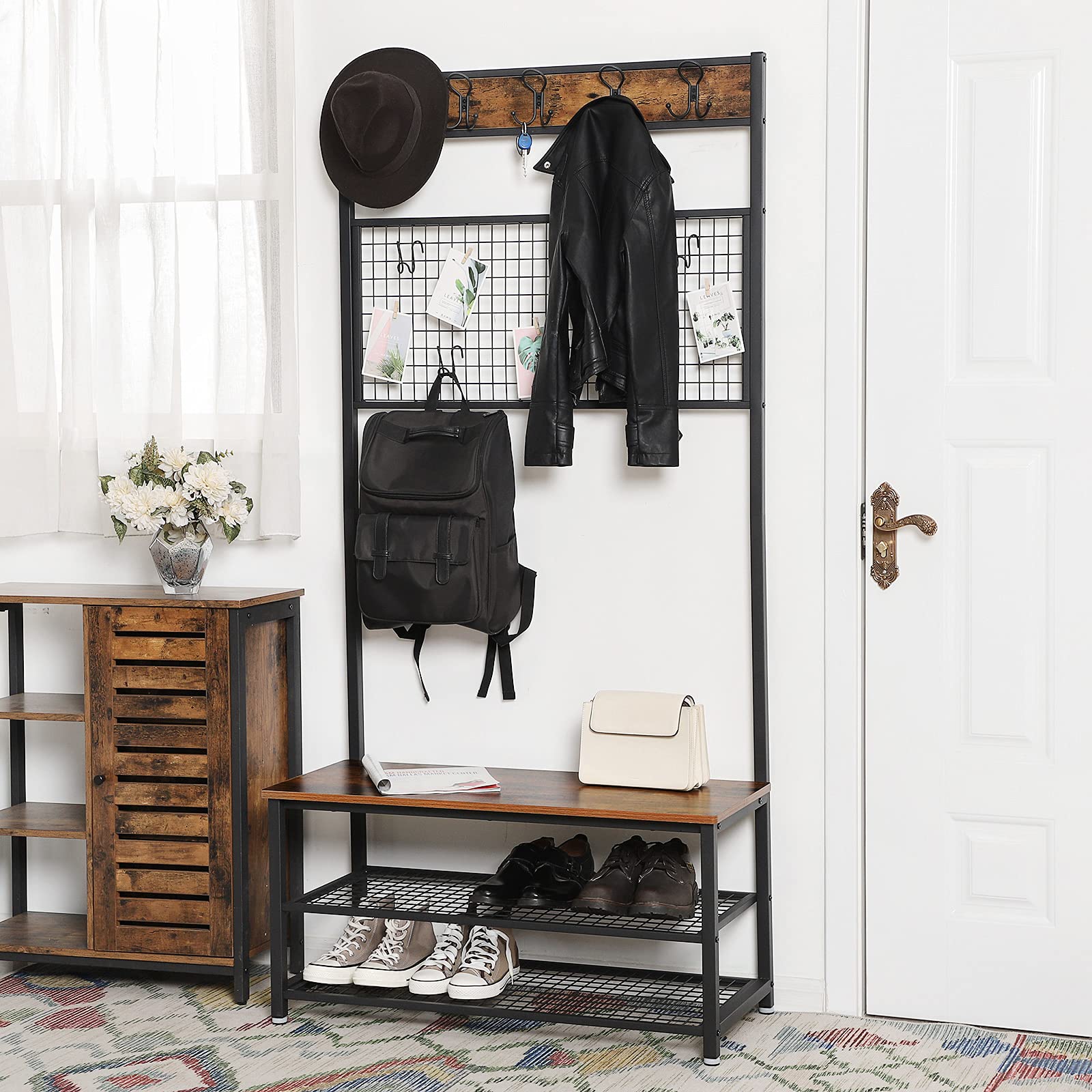 VASAGLE Shoe Bench Rack, 3-Tier Storage Shelf for Entryway Hallway Living Room, Industrial Accent Furniture with Steel Frame, 12.6 x 31.5 x 70.3 Inches, Greige