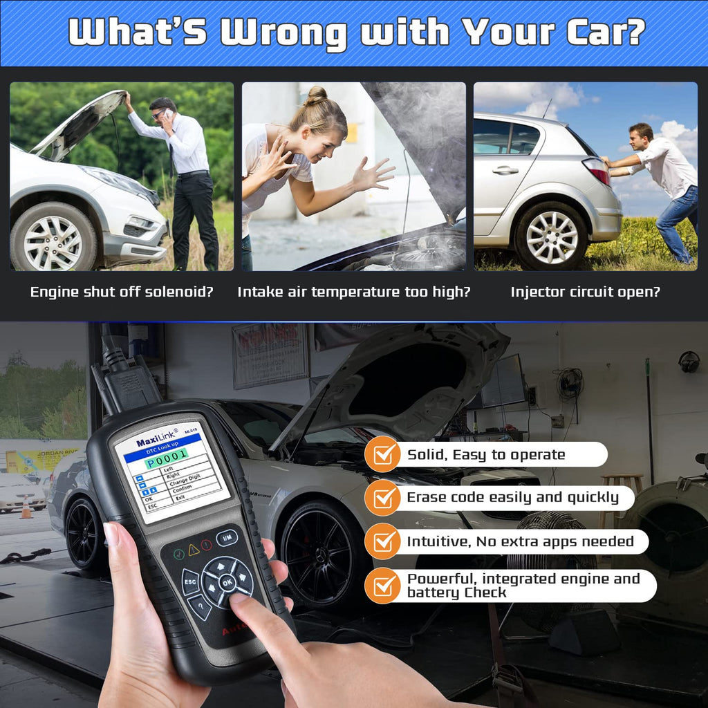 Autel MaxiLink ML519 Enhanced Mode 6 OBD2 Scanner Auto Diagnostic Scan Tool Check Engine Fault Code Reader CAN Scan Tool, Upgraded Ver. of AL319 Black