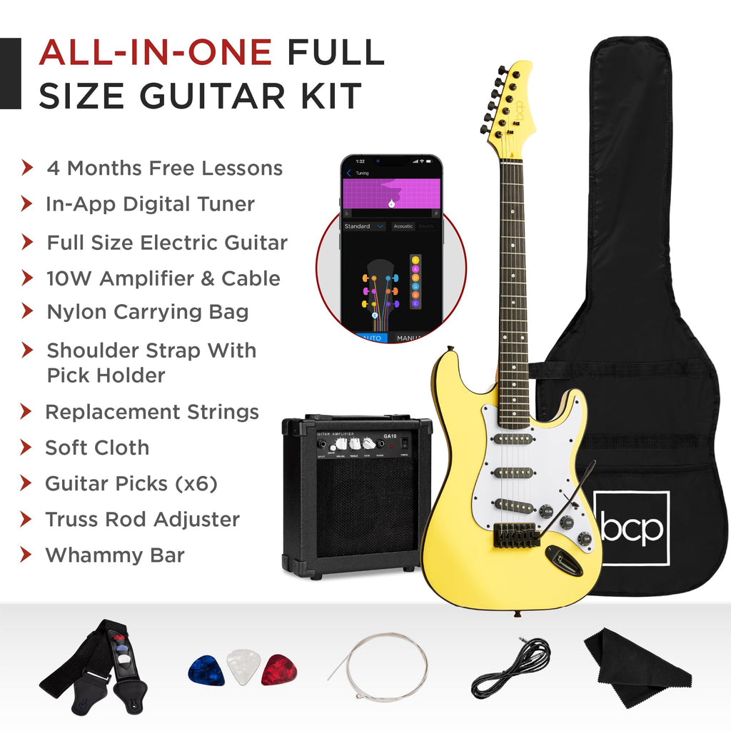Best Choice Products 39in Full Size Beginner Electric Guitar Starter Kit w/Case, Strap, 10W Amp, Strings, Pick, Tremolo Bar - 3 Color Sunburst