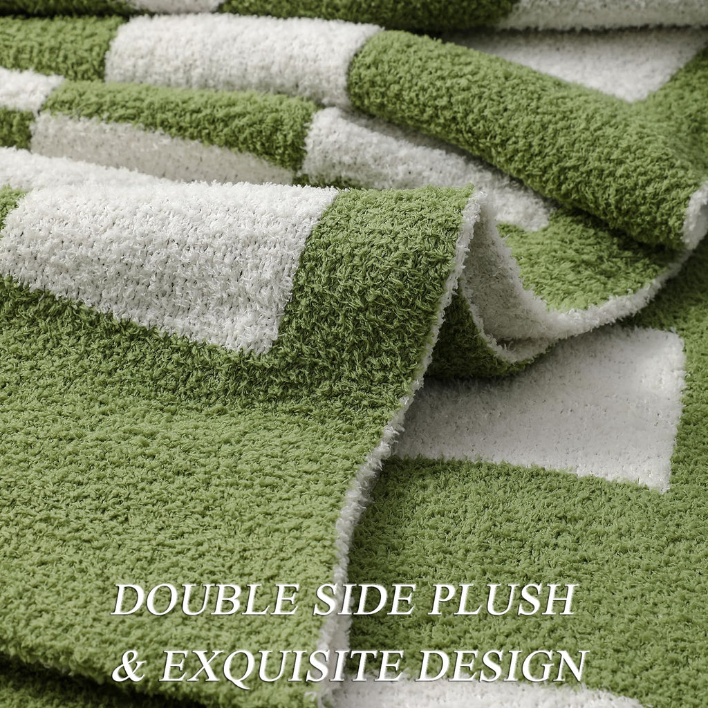 bearberry Fuzzy Checkerboard Grid Throw Blanket Soft Cozy Warm Microfiber All Season Blanket Decor for Couch Sofa Bed Travel Home (Avocado Green, 50''x60'')