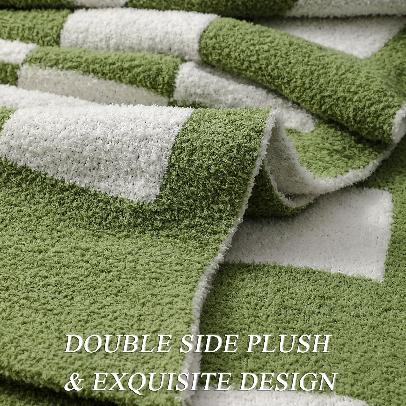 bearberry Fuzzy Checkerboard Grid Throw Blanket Soft Cozy Warm Microfiber All Season Blanket Decor for Couch Sofa Bed Travel Home (Avocado Green, 50''x60'')