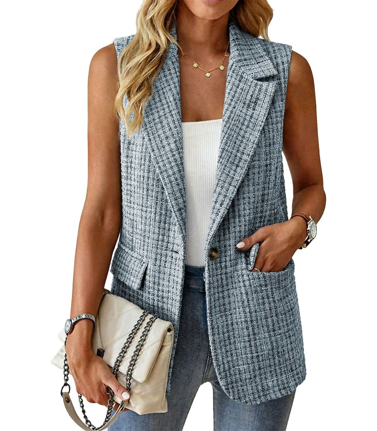 Sleeveless Blazer Vest for Women Summer 2026 Fashion Casual Lightweight Open Front Work Office Blazer Jackets with Pockets