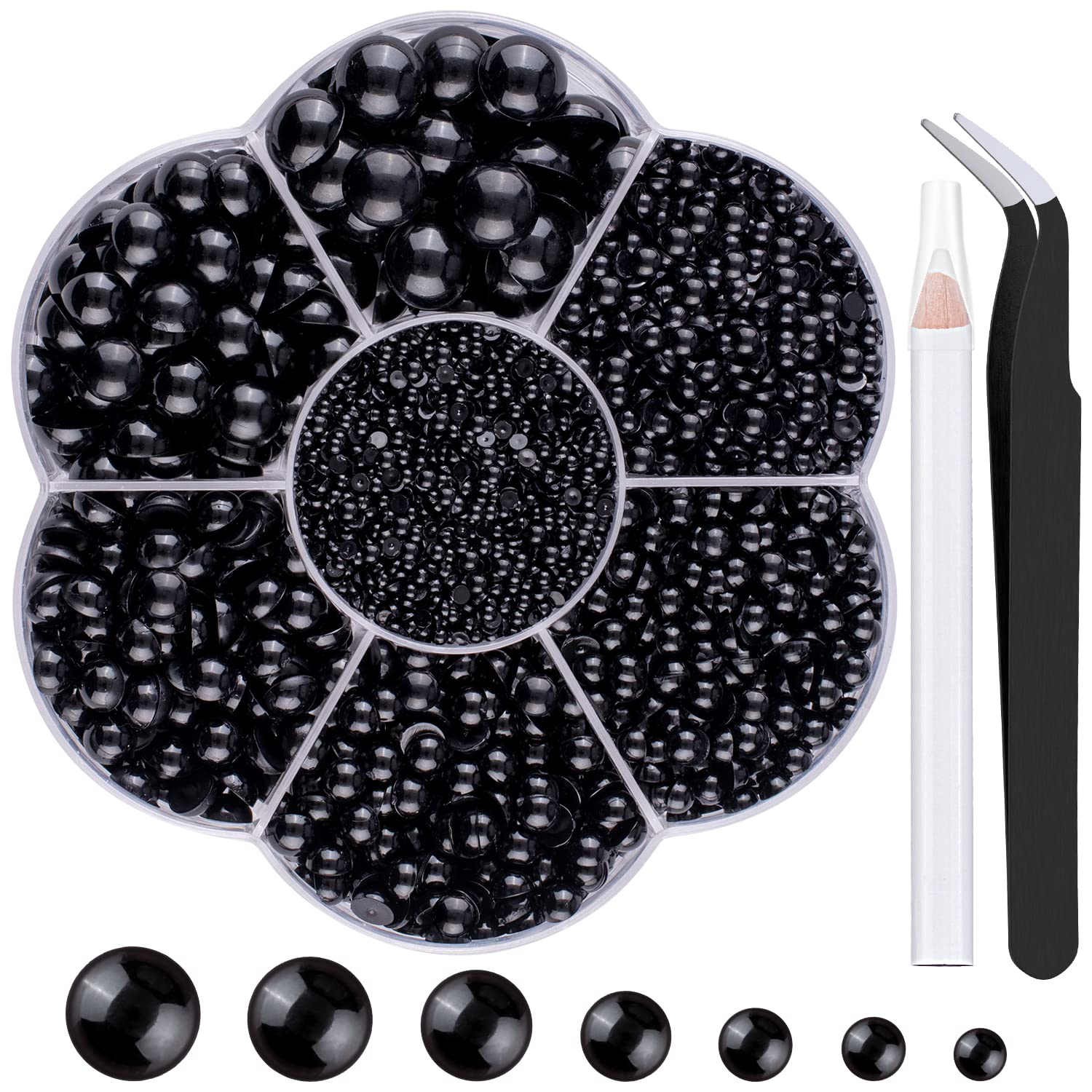 BELLEBOOST 5600pcs ABS Round Flat Back Beige Pearls Kit with Pickup Tools for Nail Art, Face, Body Decorations