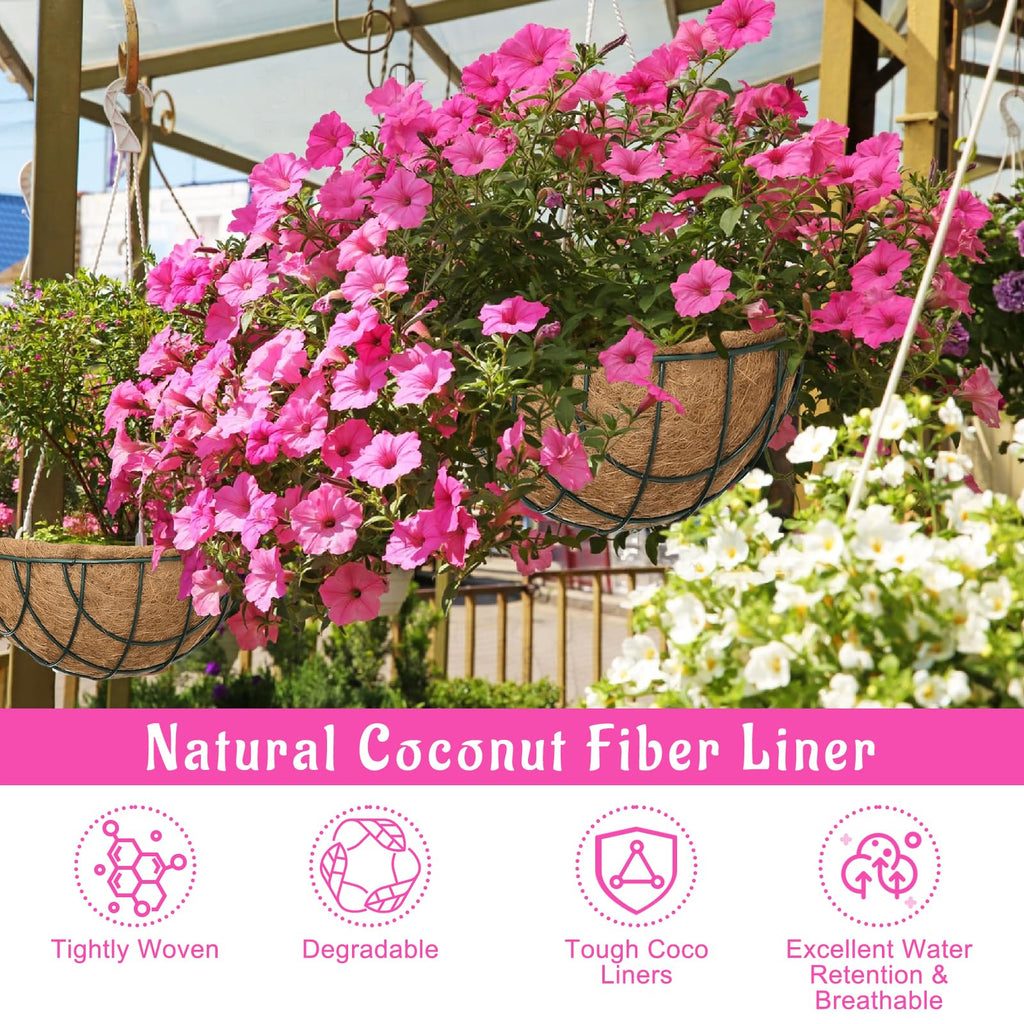 Riare 2 Pack 12 Inch Round Coco Liners Replacement, 100% Natural Coconut Coir Liners for Hanging Baskets, Garden Flower Vegetables Planter Pot, Window Box, Fence, Decks