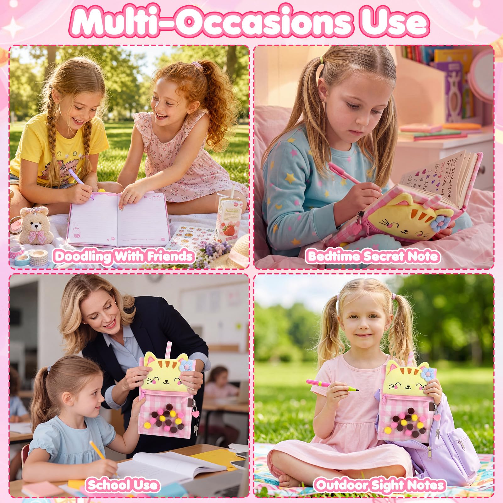 Axolotl Diary for Girls with Lock, Plush Axolotl Toys Gift for Teen Girls, Kids Writing Journal Notebook, Birthday Gifts for Little Girls Ages 5 6 7 8 9 10-12 Year Old