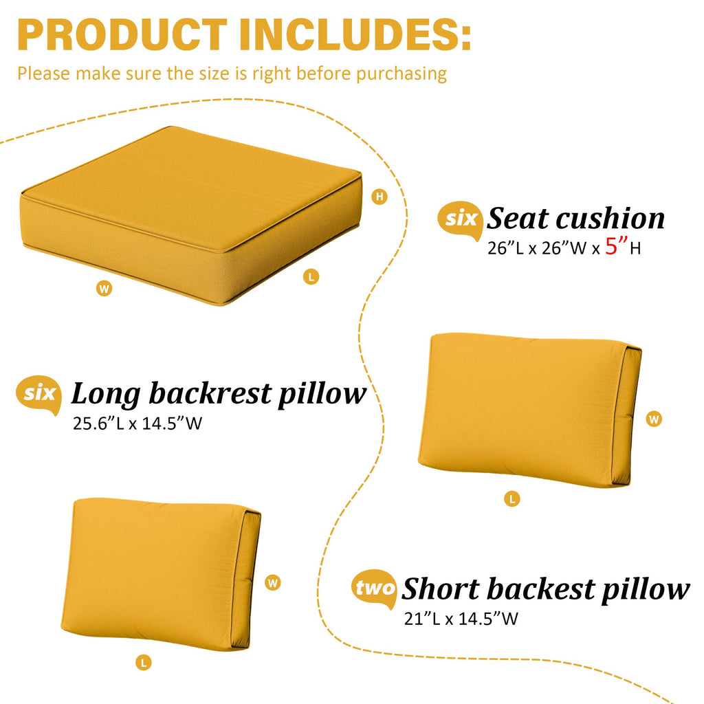 Outdoor Furniture Replacement Cushions, 5" Foam Foam High-Density, Fits 6-seat Sectional Rattan Conversation Set, 14 Piece Patio Water-Resistant Replacement Sofa Cushions, Liner&Cover