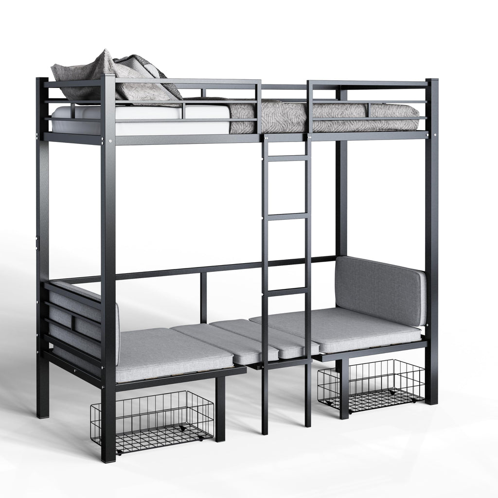 DNYN Twin Size Loft Bed with Desk & Storage Drawers& Table Set for Kids Bedroom,Covertible Twin-Over-Twin Bunkbeds Design,Easy Assemble & Space Saving & No Box Spring Needed,for Small Space, Black