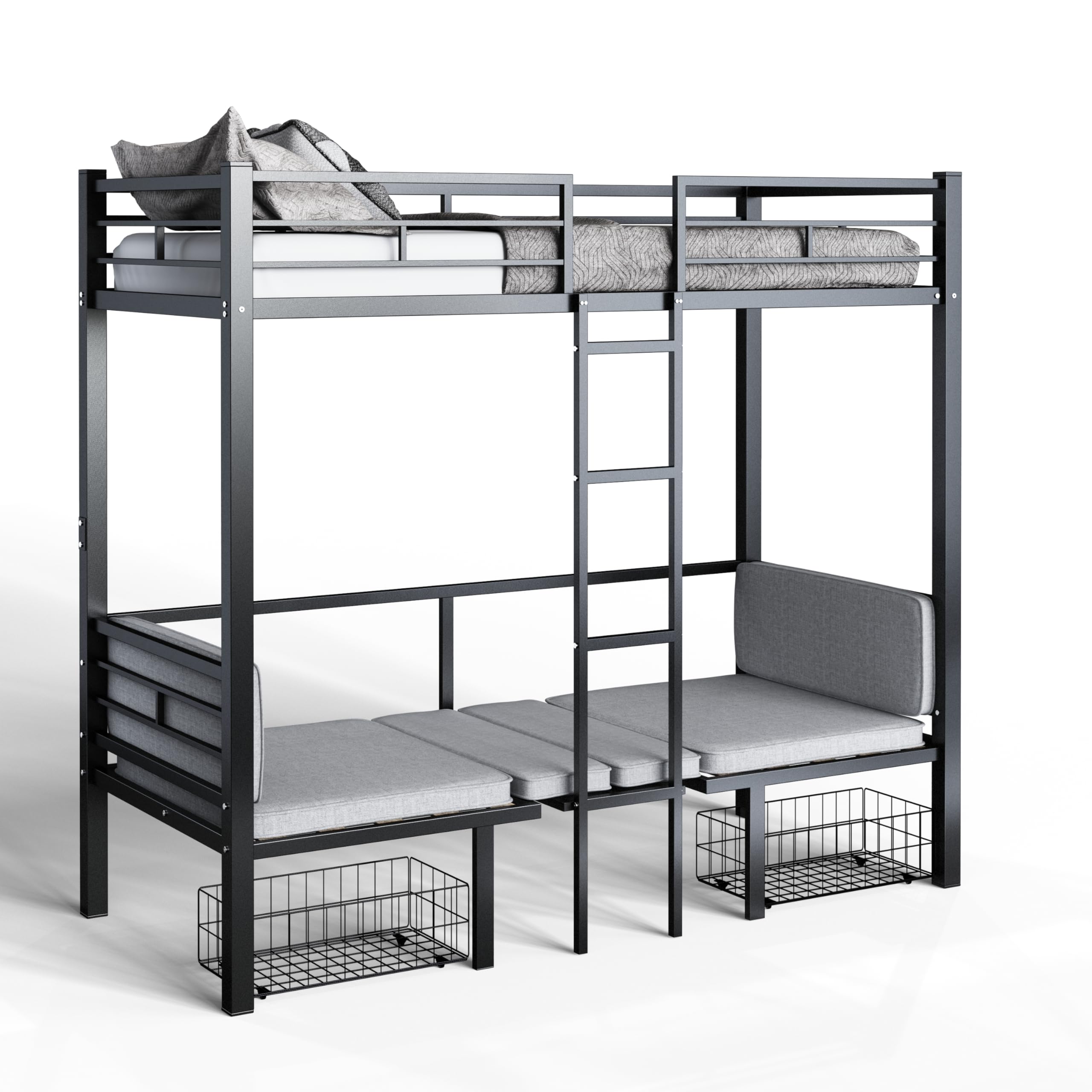 DNYN Twin Size Loft Bed with Desk & Storage Drawers& Table Set for Kids Bedroom,Covertible Twin-Over-Twin Bunkbeds Design,Easy Assemble & Space Saving & No Box Spring Needed,for Small Space, Black