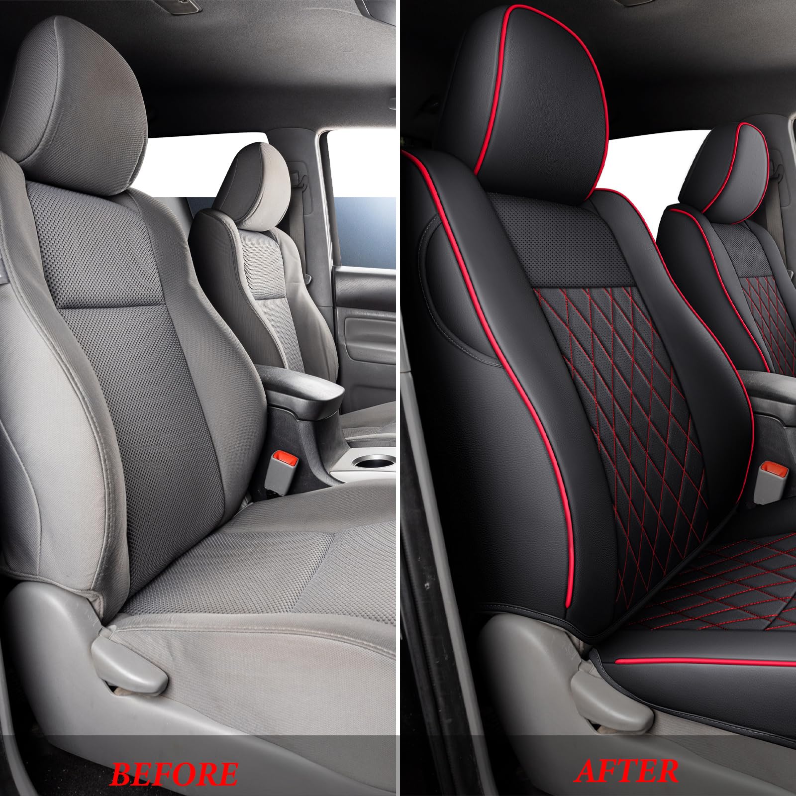 Coverado Tacoma Seat Covers, Car Seat Covers Front Seats, Leather Seat Covers for Cars Car Seat Protector Cushion Tacoma Accessories Custom Fit 2005-2023 Toyota Tacoma Double/Crew Cab(Black)