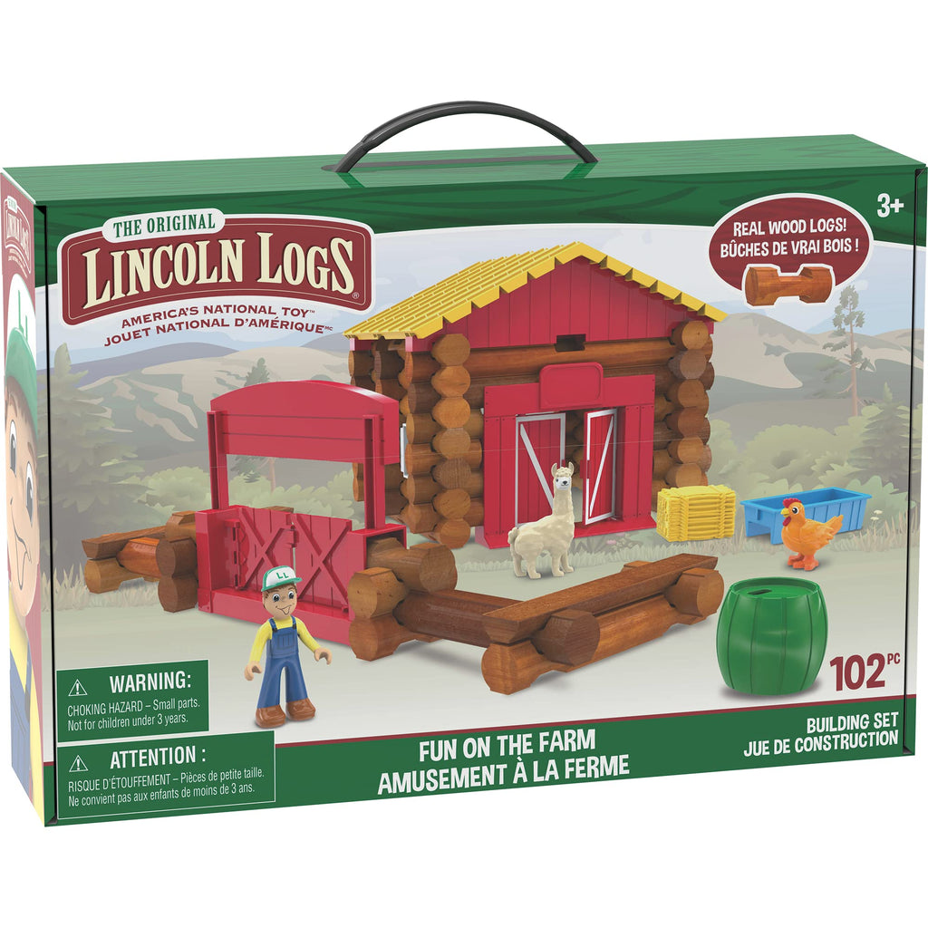 Lincoln Logs – Fun On The Farm - 102 Parts - Real Wood Logs - Ages 3+