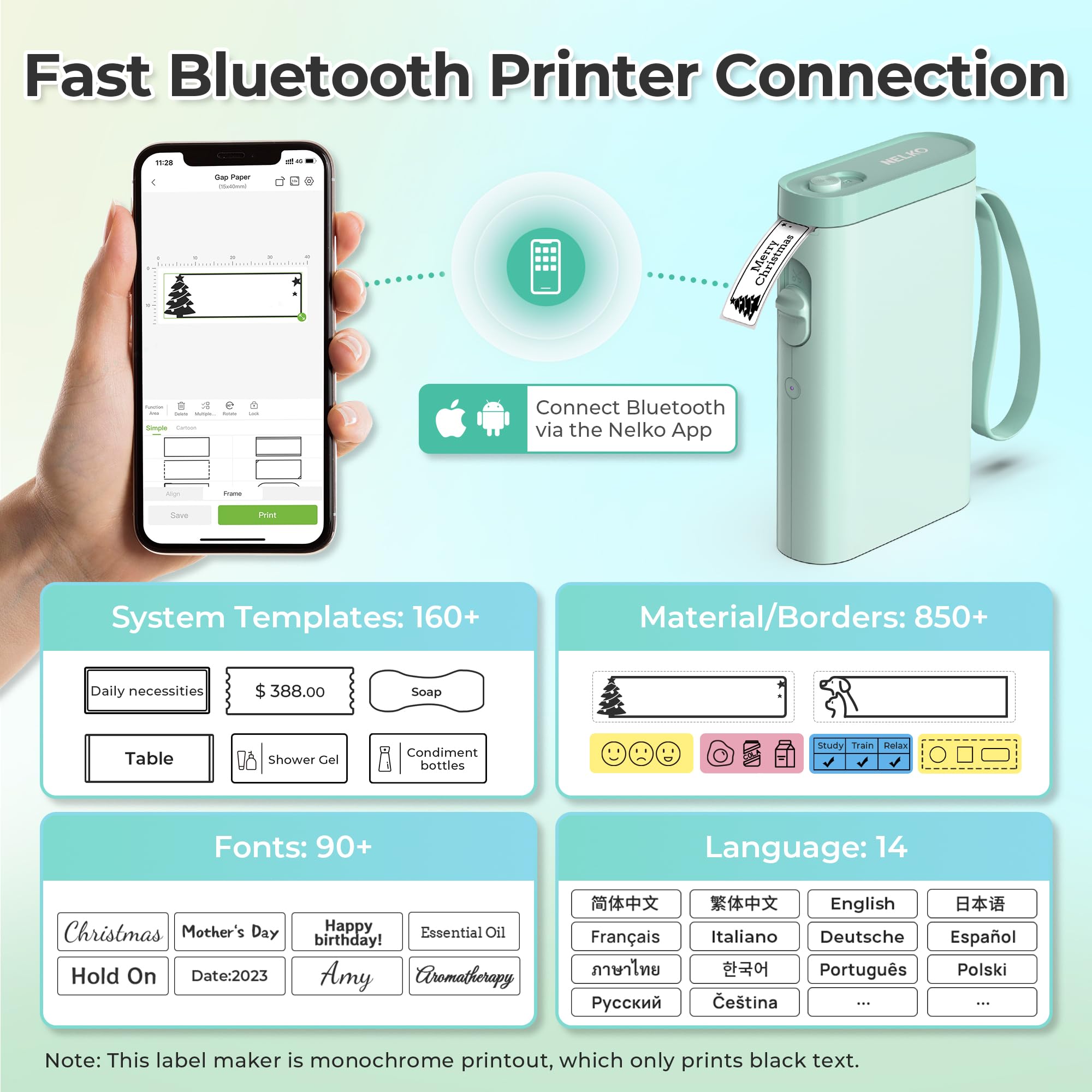 Nelko Label Maker Machine with Tape, P21 Bluetooth Label Printer, Wireless Mini Label Makers with Multiple Templates for School Office Home, White
