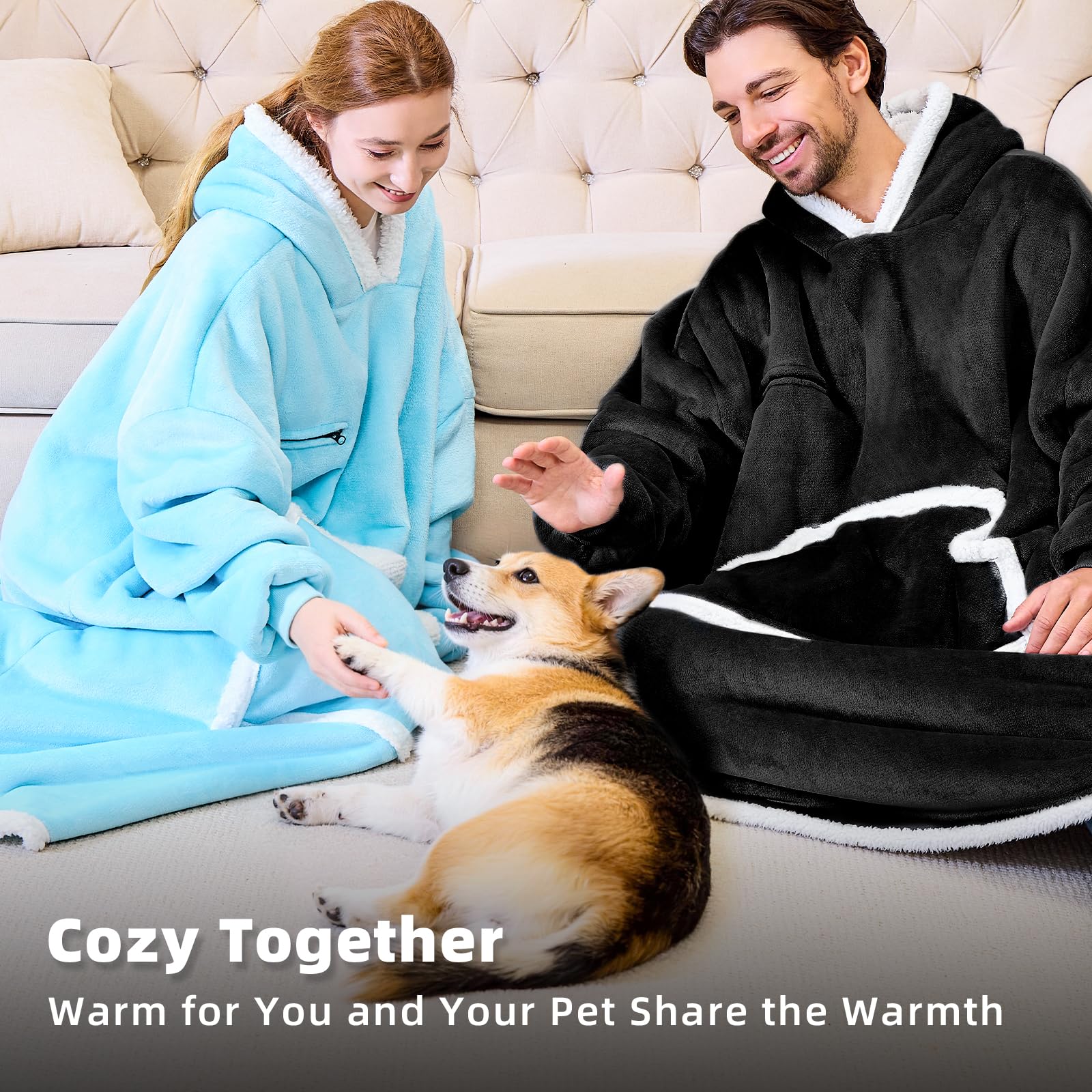 IFNOW Wearable Blanket Hoodie, Oversized Sherpa Fleece Hooded Sweatshirt with Eye Mask, Cozy and Giant Blanket Hoodie with Sleeves Extra Long for Adults Men Women, Black