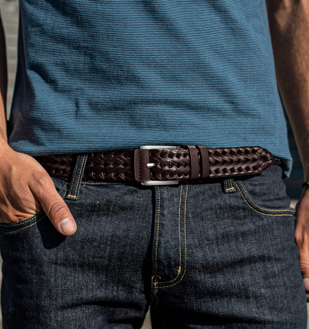 BULLIANT Mens Belts,Leather Woven Braided Belts for Gift Men Casual Jeans Golf