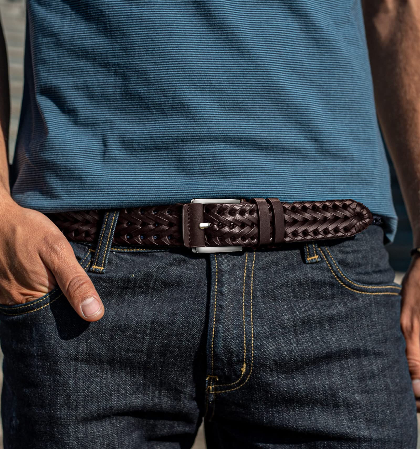 BULLIANT Mens Belts,Leather Woven Braided Belts for Gift Men Casual Jeans Golf