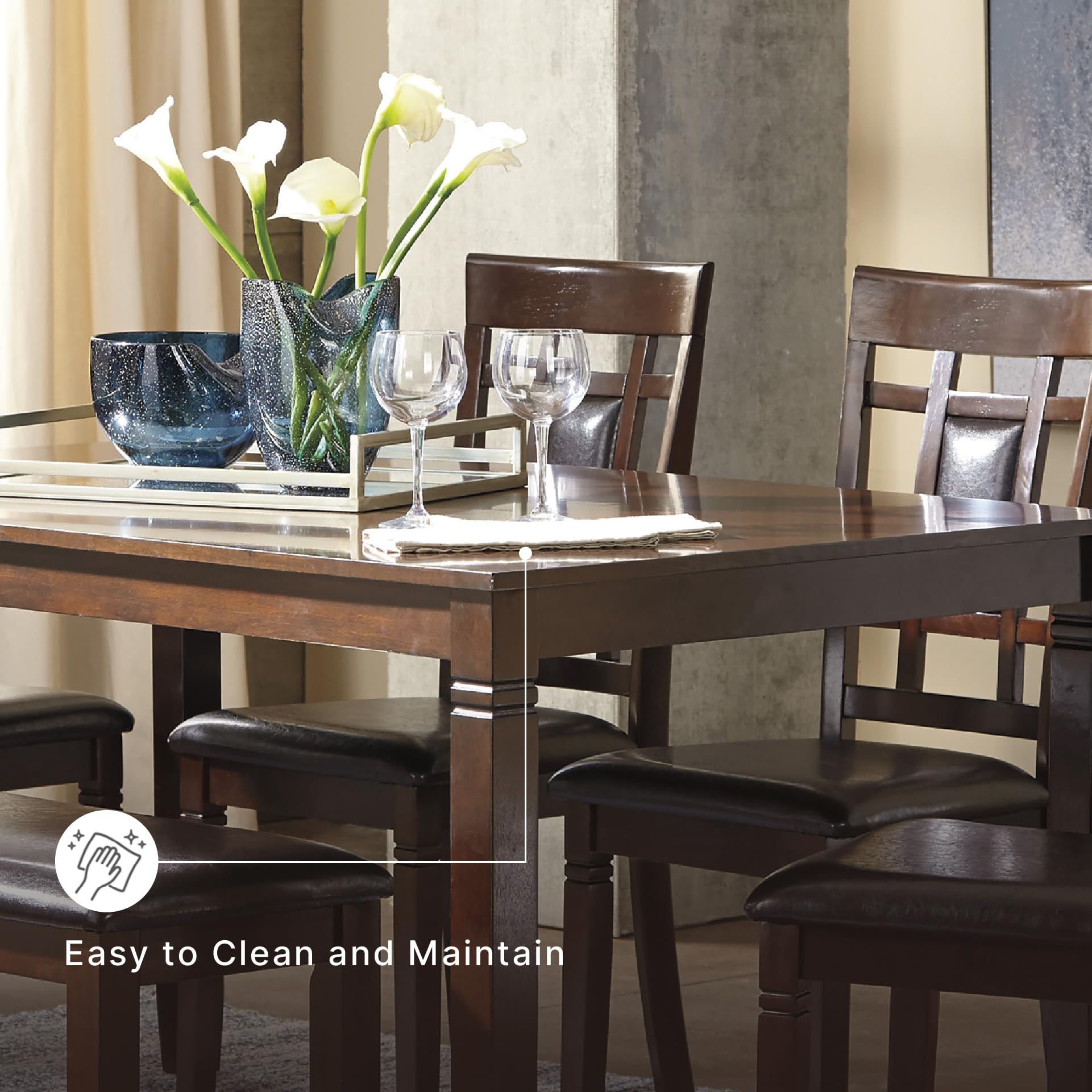 Signature Design by Ashley Bennox 6 Piece Dining Set with Upholstered Bench, Table & 4 Upholstered Chairs, Seats 6, Wood, Brown
