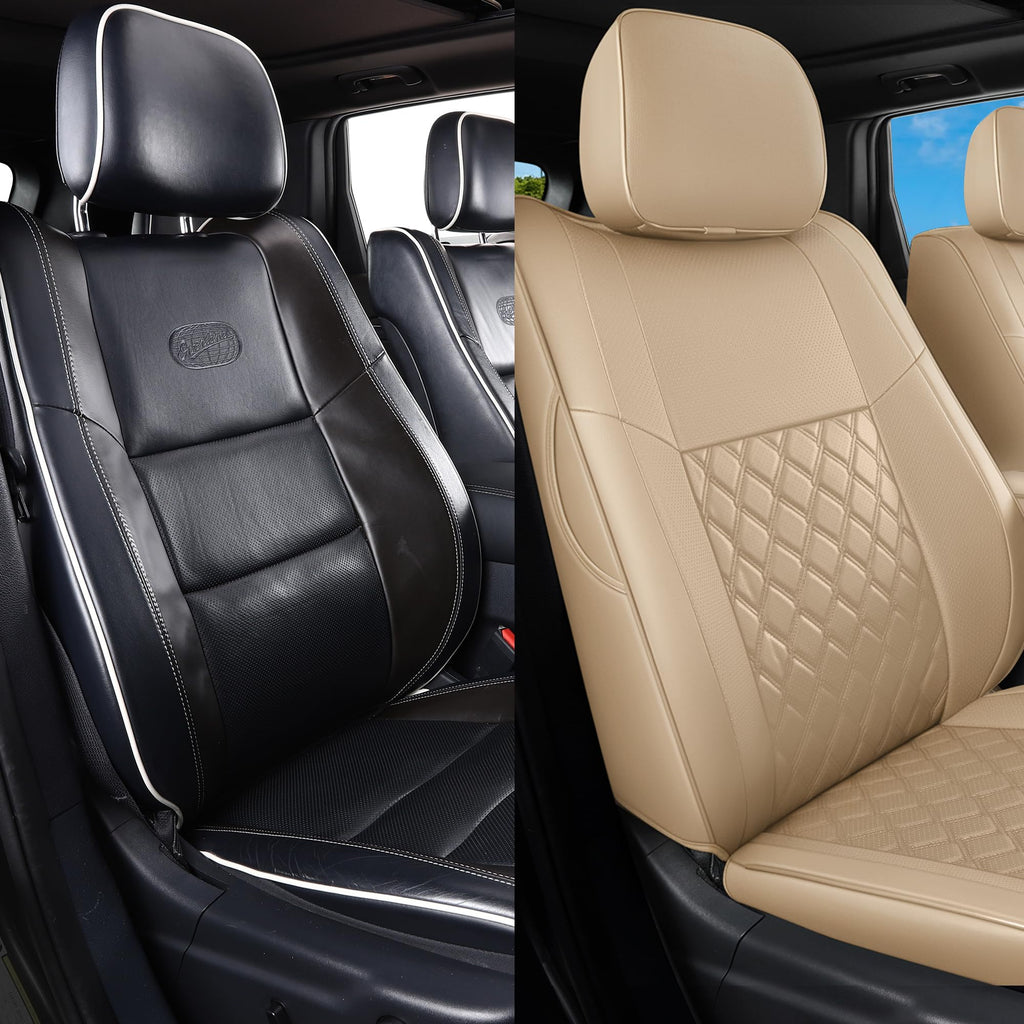 Huidasource Grand Cherokee Seat Covers, 2 Pieces Waterproof Leather Customized Car Seat Cushion Covers Protectors Compatible with Jeep Grand Cherokee 2011-2022 (2Pcs Front/Black)
