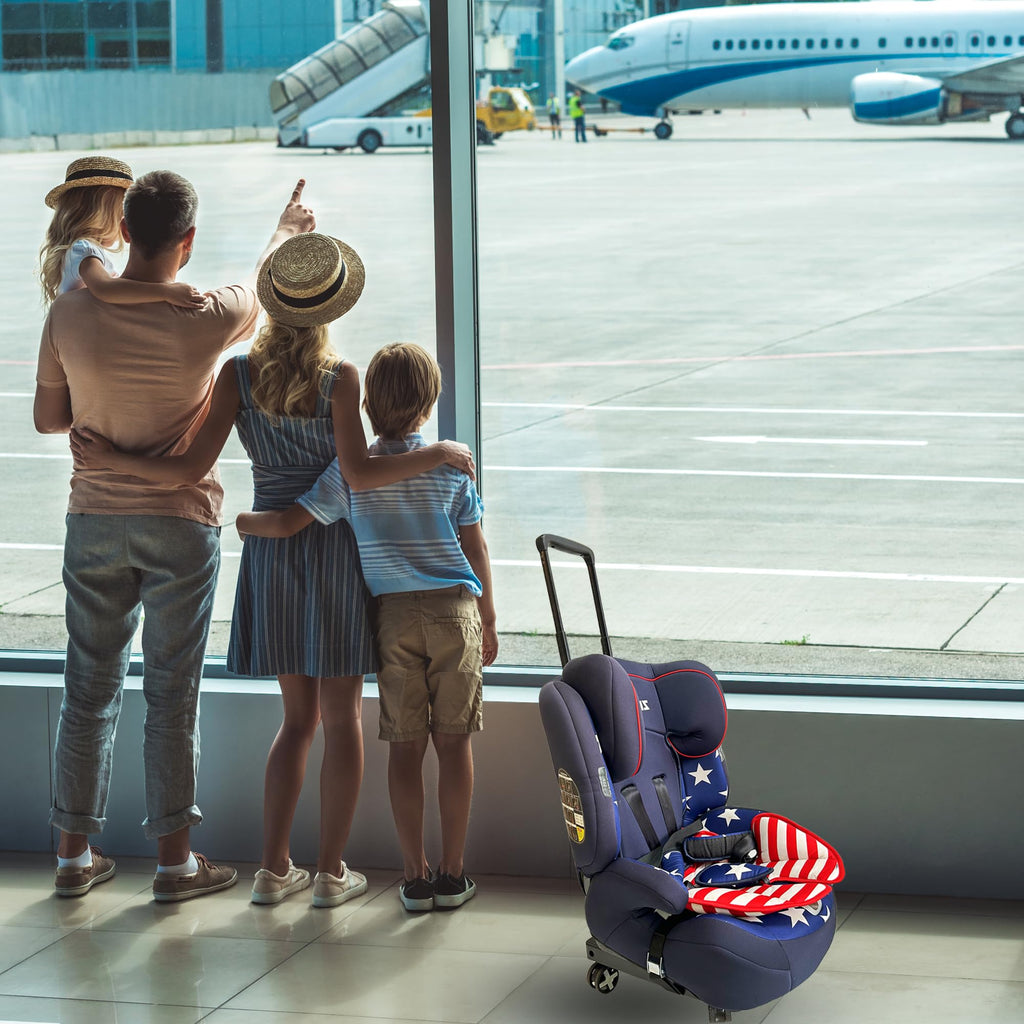 Car Seat Dolly for Airport - CarSeat Roller Cart Wheels for Airplane - Car Seat Travel Cart Carrier with Straps Foldable Luggage Trolley Folding Hand Truck (Black)