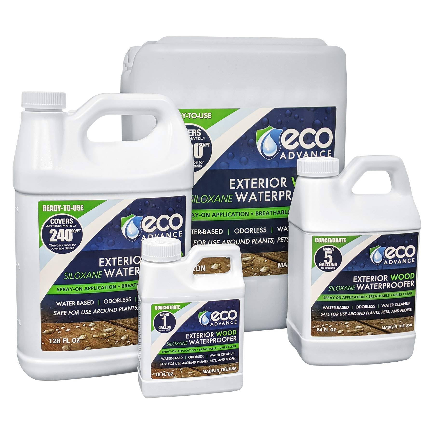 Eco Advance Exterior Wood Siloxane Odorless Spray-On Application Waterproofer, Waterproof Wood Sealer, Safe for Plants, Pets, and People, 1 Gallon