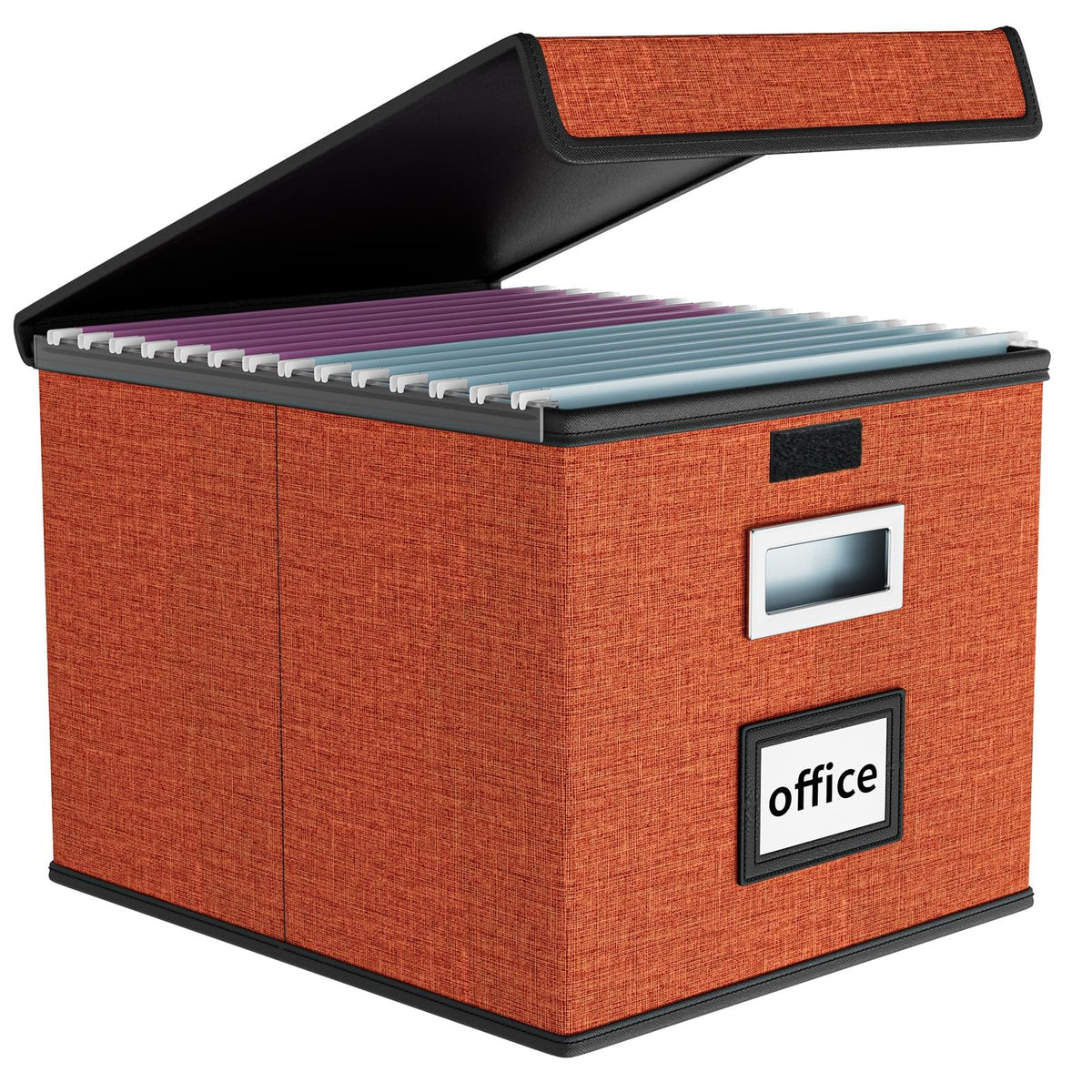 File Organizer Box with Lid, Collapsible Faux Leather Hanging File Folder Box Organizer with Plastic Slides, Decorative Home/Office Filing System Boxes for File and Folders Storage
