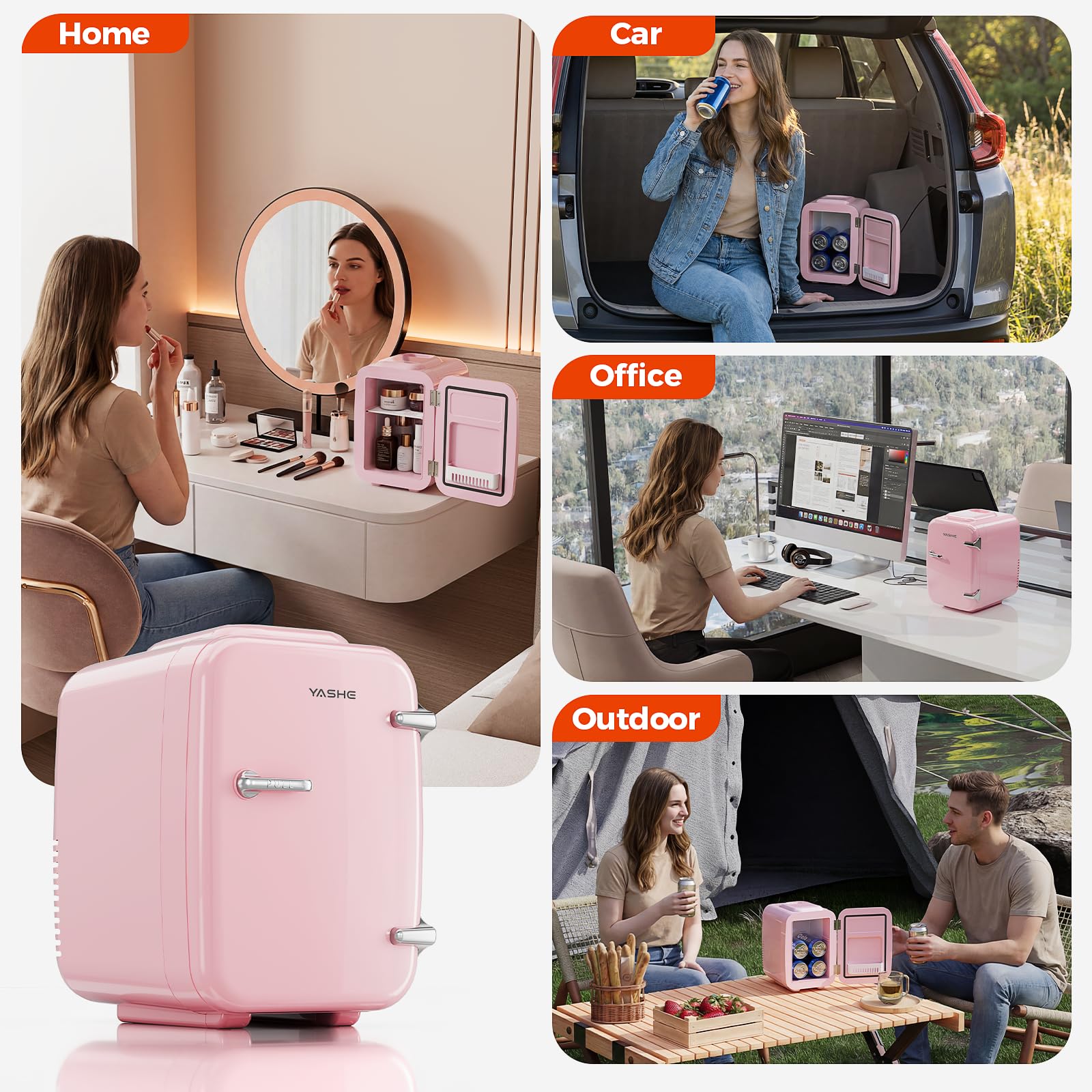 YASHE Mini Fridge, 4 Liter/6 Can Mini Makeup Fridge, 110V AC/ 12V DC Portable Thermoelectric Cooler&Warmer for Skincare, Drink, Cosmetic, Medicine, Small fridge for Bedroom, Office, Dorm, Car, Black