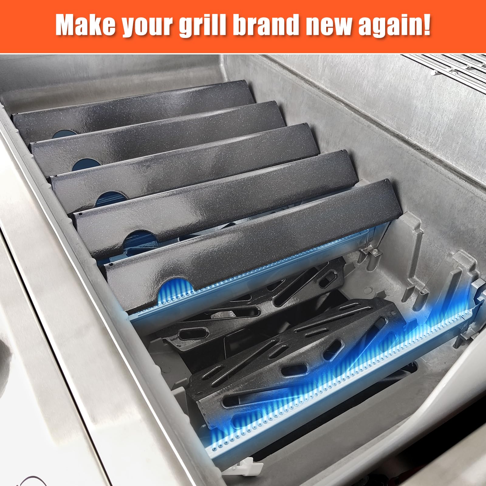 Grill Parts for Weber Genesis 300 Grills with Front Control Knob, Grill Grates for Genesis E310 S310 E/S320 E/S330, 17.5" Flavorizer Bars&Heat Deflectors, 19.5" Grill Grates for Weber 7524 7621 65505