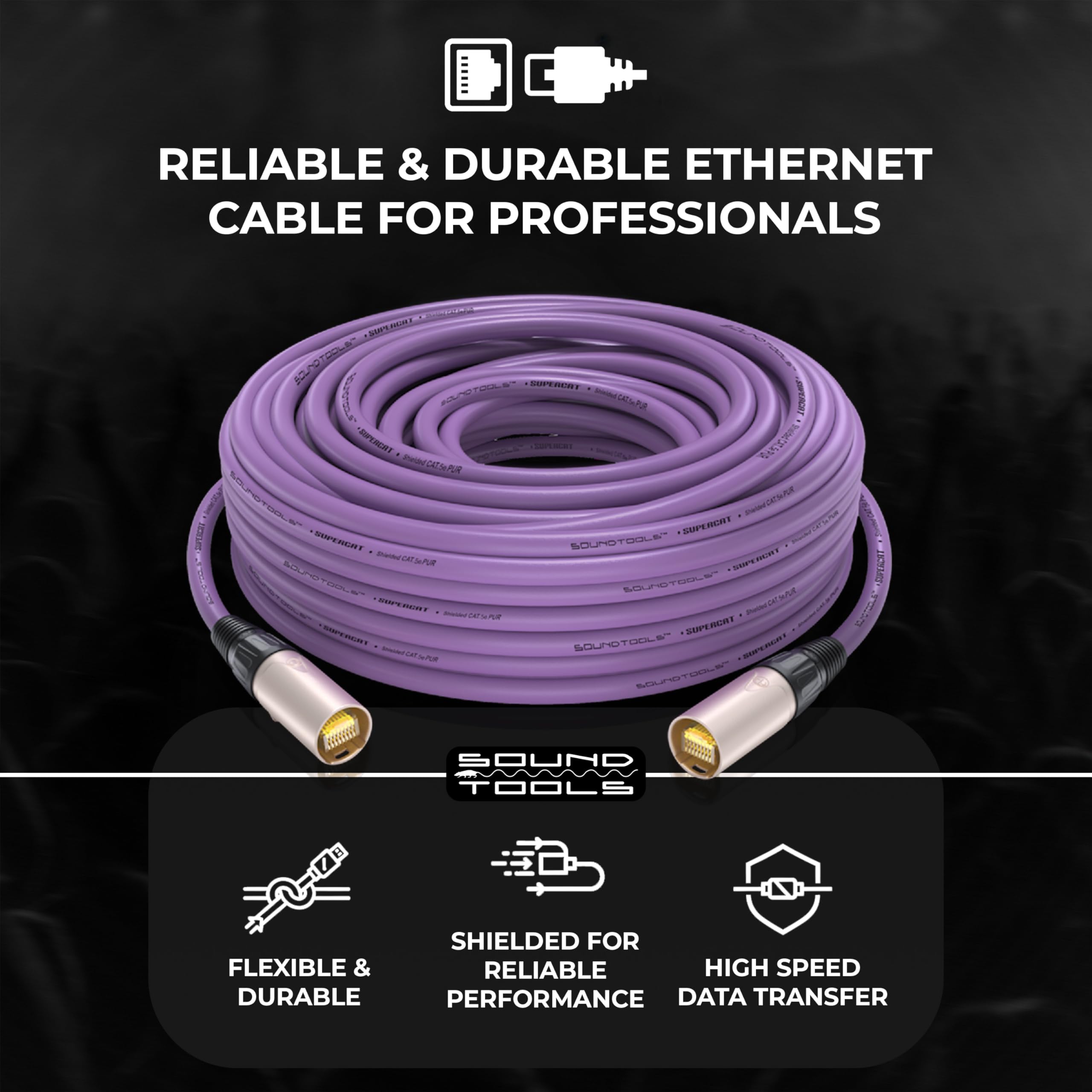 Sound Tools SuperCAT Professional Grade Shielded CAT5e etherCON Cable – High-Speed Ethernet Cable with 6Gbps Data Transfer – Flexible Polyurethane Jacket & Neutrik Connectors (3 feet, Black)