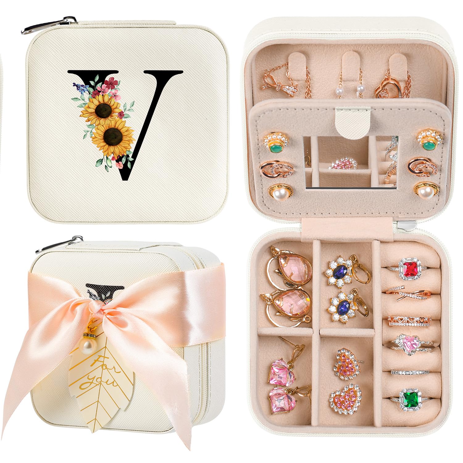 AYGXU Travel Jewelry Box for Women and Girls - Small Case With Initial A-Z - Teacher Gifts