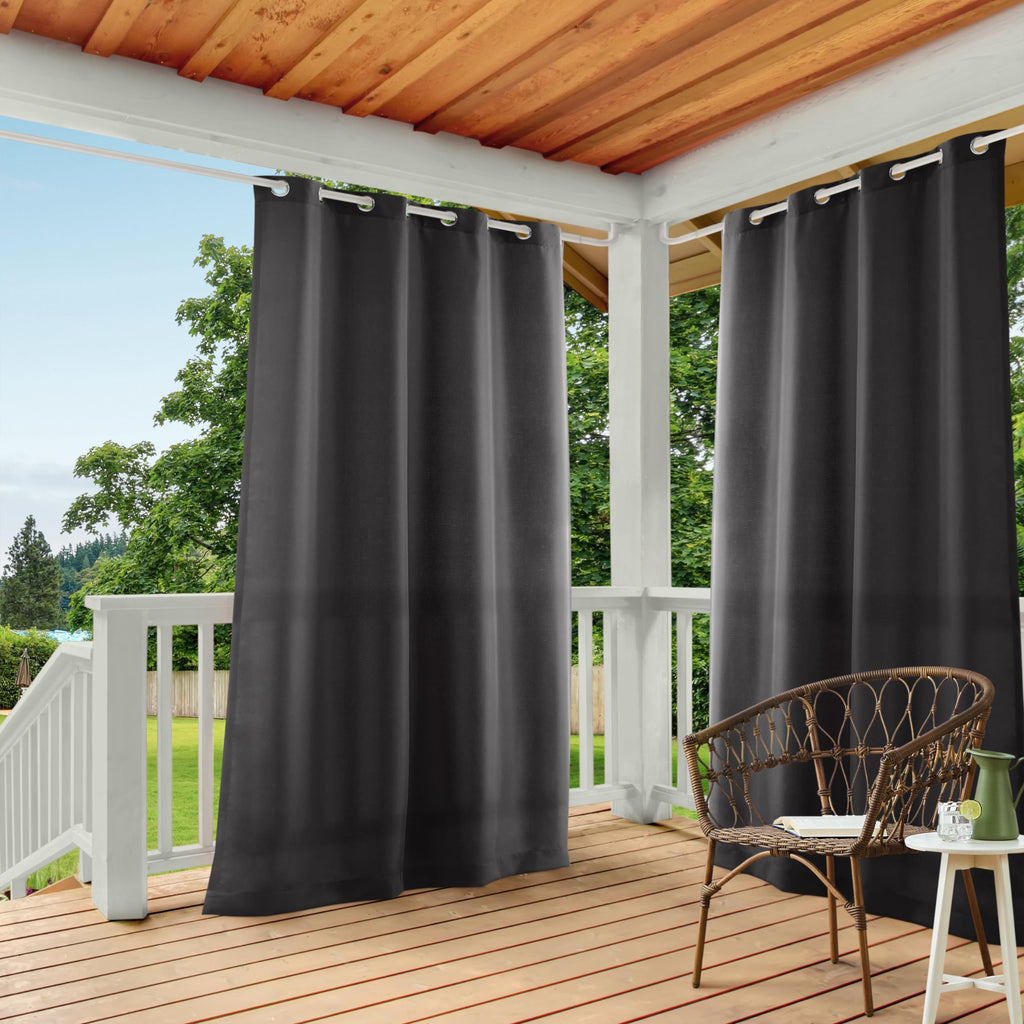 Town & Country Basics Cabana Solid Heavyweight Indoor Outdoor Curtains, Light Filtering Opacity with Grommet Top, Water Repellent, 2-Pack Set, 54"x96", Black