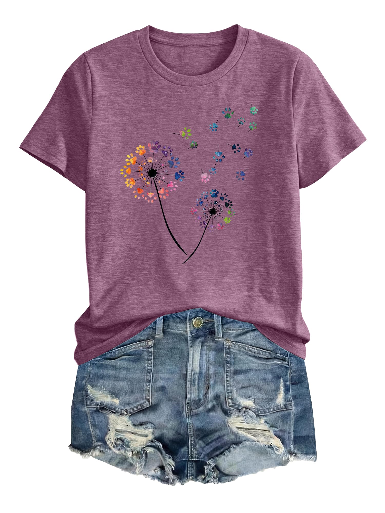 Anbech Womens Dandelion Graphic T-Shirts Teen Girls Cute Sunflower Print Casual Tee Tops