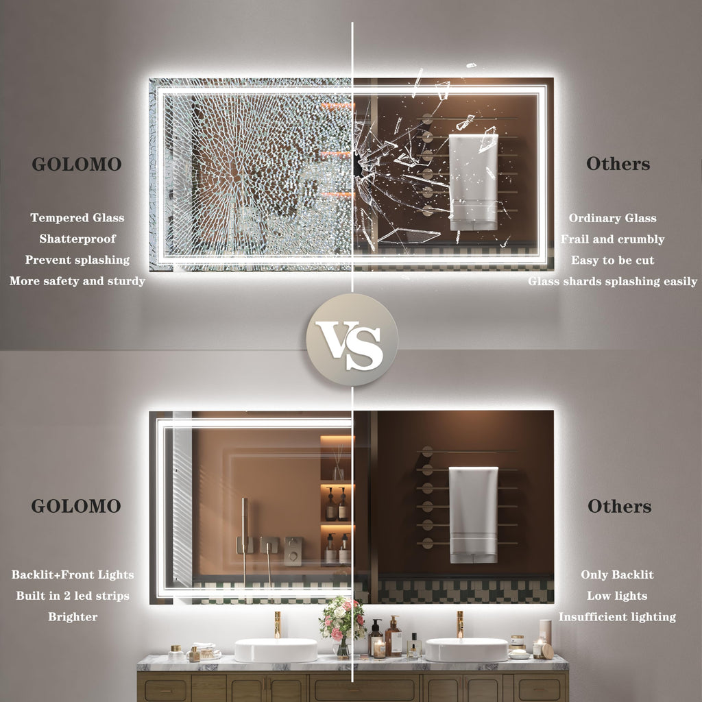 20x28 LED Bathroom Mirror, Vanity Mirror with Lights, Backlit and Front lit Mirror for Wall, Dimmable, Anti-Fog, Shatterpoof, Memory (Horizontal/Vertical)