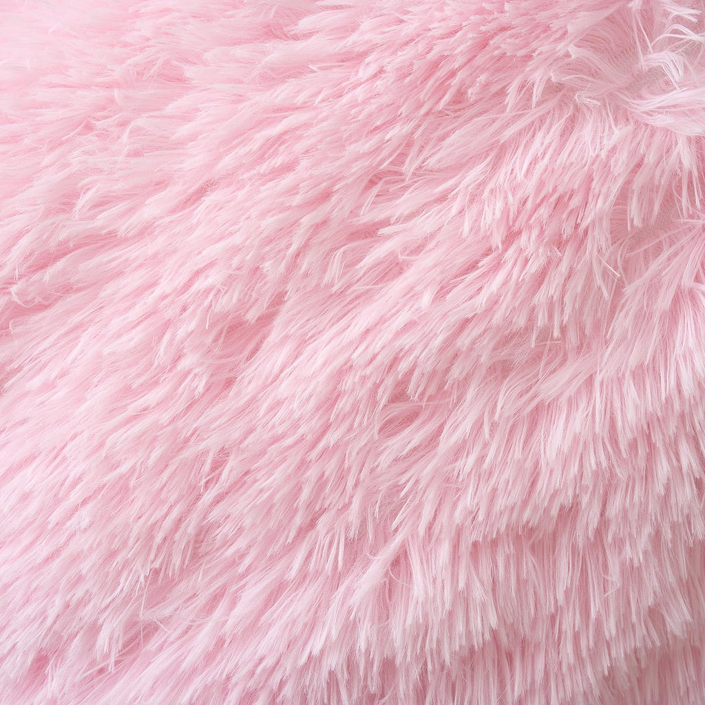 ANRODUO Pack of 2 Baby Pink Throw Pillow Covers Luxury Fluffy Pillows Faux Fur Decorative Pillows Plush Cushion Case Fuzzy Mongolian Merin Style for Bed Couch Sofa Living Room Summer Decor 16x16 Inch