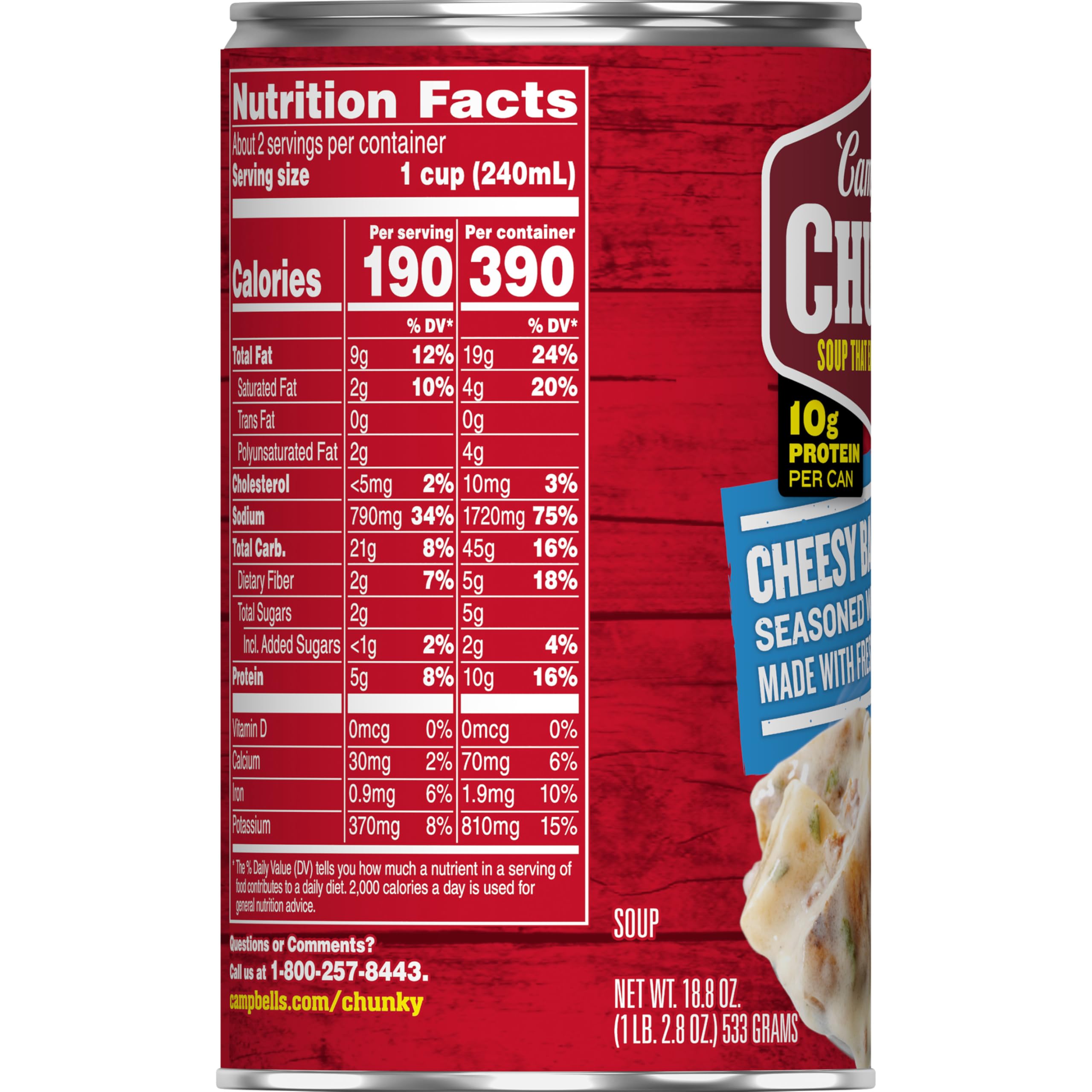 Campbell’s Chunky Soup, Baked Potato with Cheddar and Bacon Bits Soup, 18.8 Oz Can