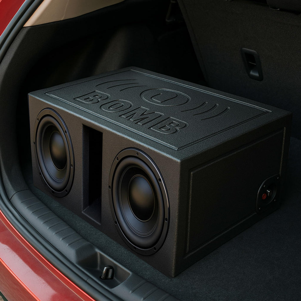 QPower 12 Inch Dual Subwoofer Box, High-Performance Vented Speaker Enclosure, Black - Car Audio and Sound System Accessories - Portable Equipment for Subwoofers