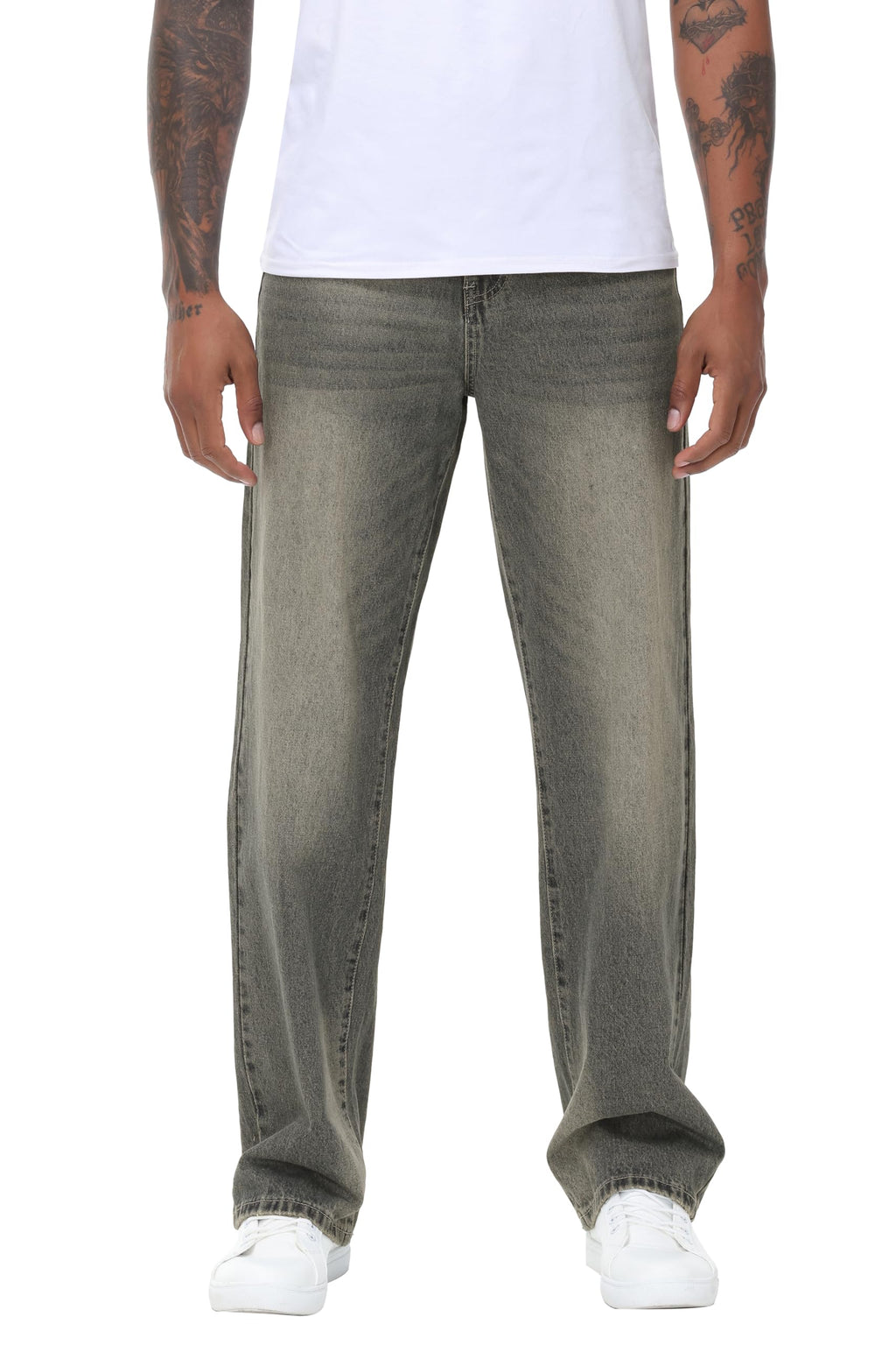MZNBURAM Men's Non-Stretch Loose Fit Wide-Leg Baggy Jeans Pants