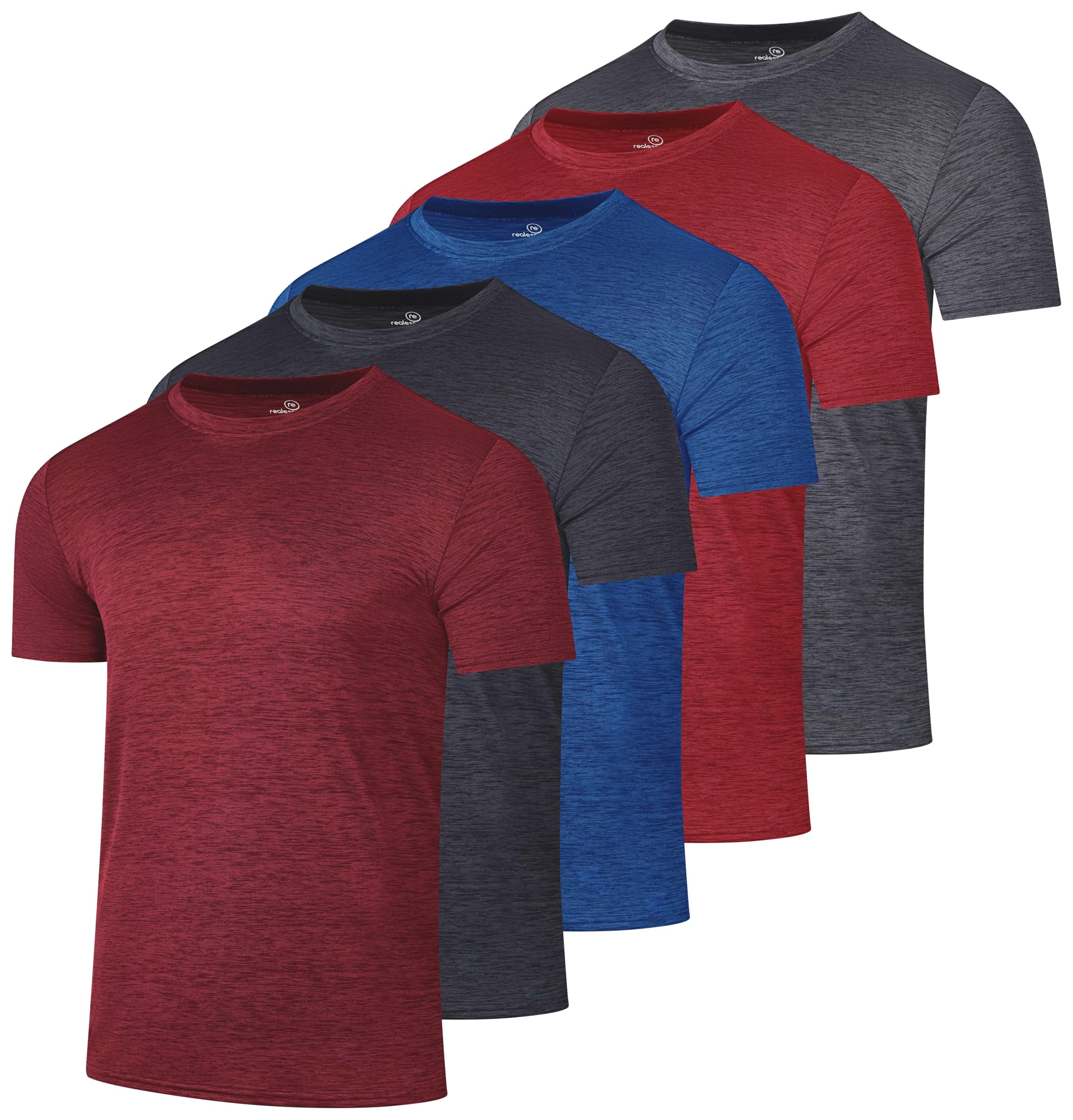 Real Essentials 5 Pack: Men's Dry-Fit Short Sleeve Crew Neck T Shirts Fitness Running Gym Workout Cool Exercise Athletic Tee