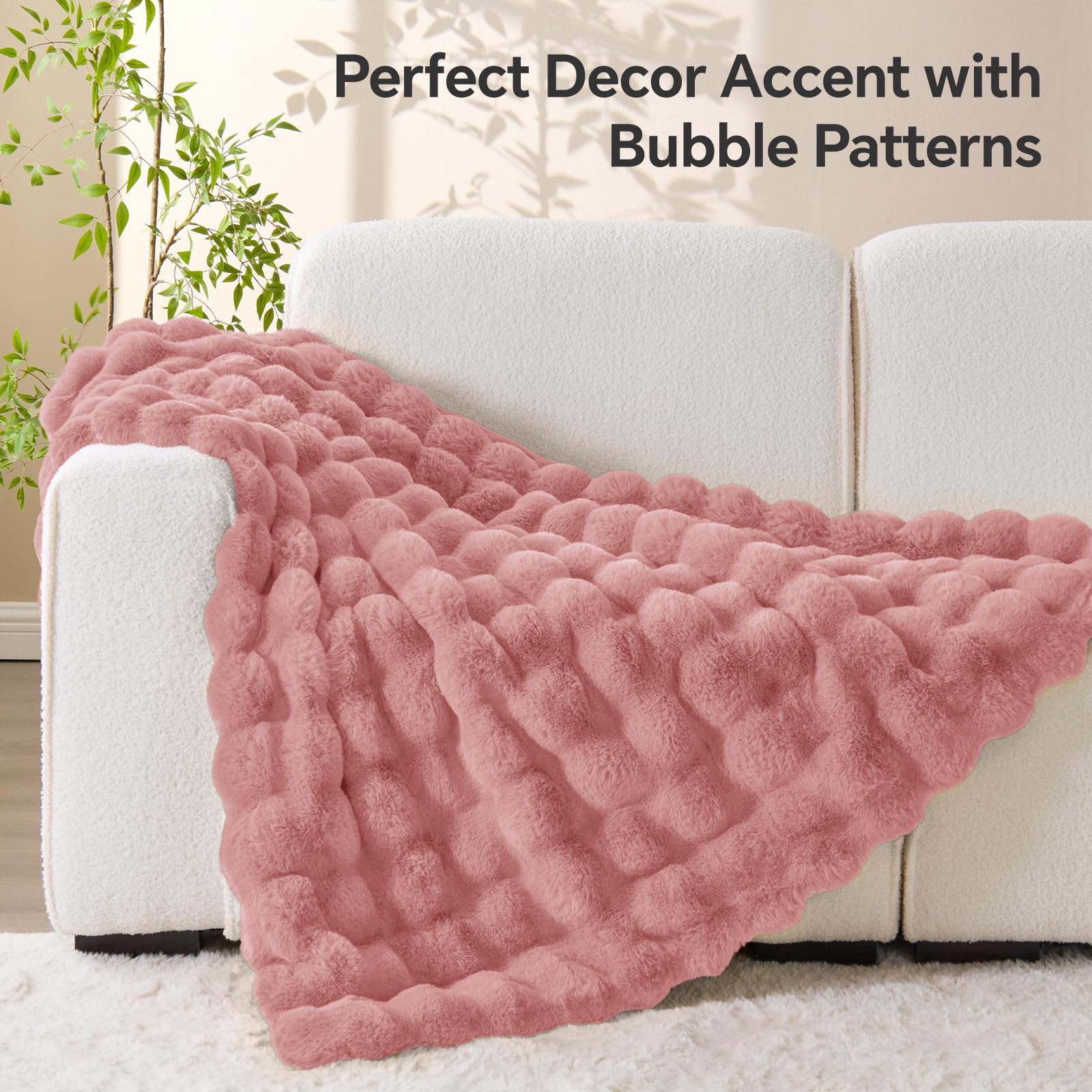 BEDELITE Faux Fur Throw Blanket, Soft Cozy Plush Dark Grey Bubble Blanket for Couch Sofa Bedroom Living Room Decor - 870GSM Thick Warm Fuzzy Fluffy Faux Rabbit Fur Blanket, 50x60 Inches