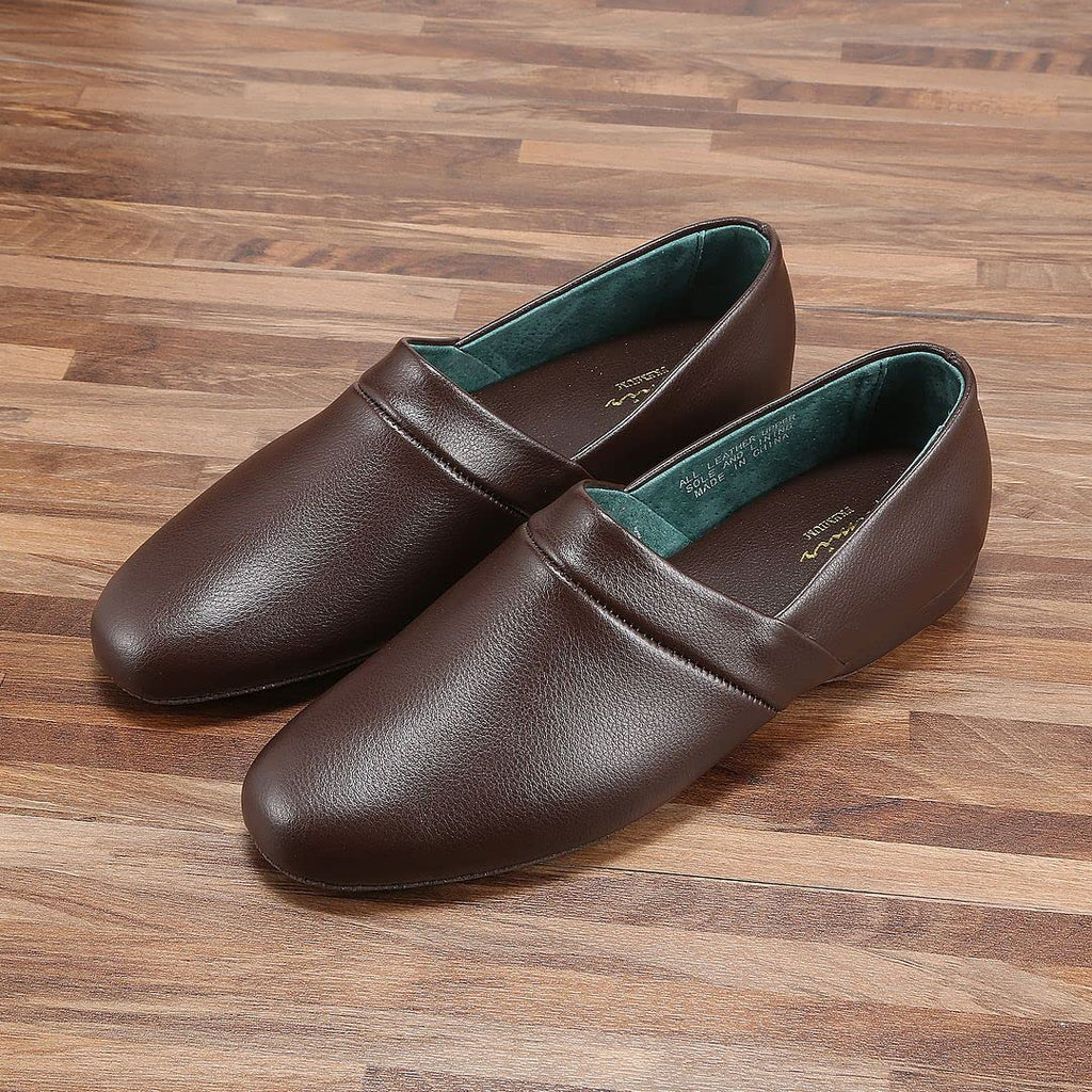 PAMIR Men's Opera Genuine Leather House Slippers | Full back slippers, 100% breathable leather, silent suede outsole, memory foam, hand turned, great gift for him