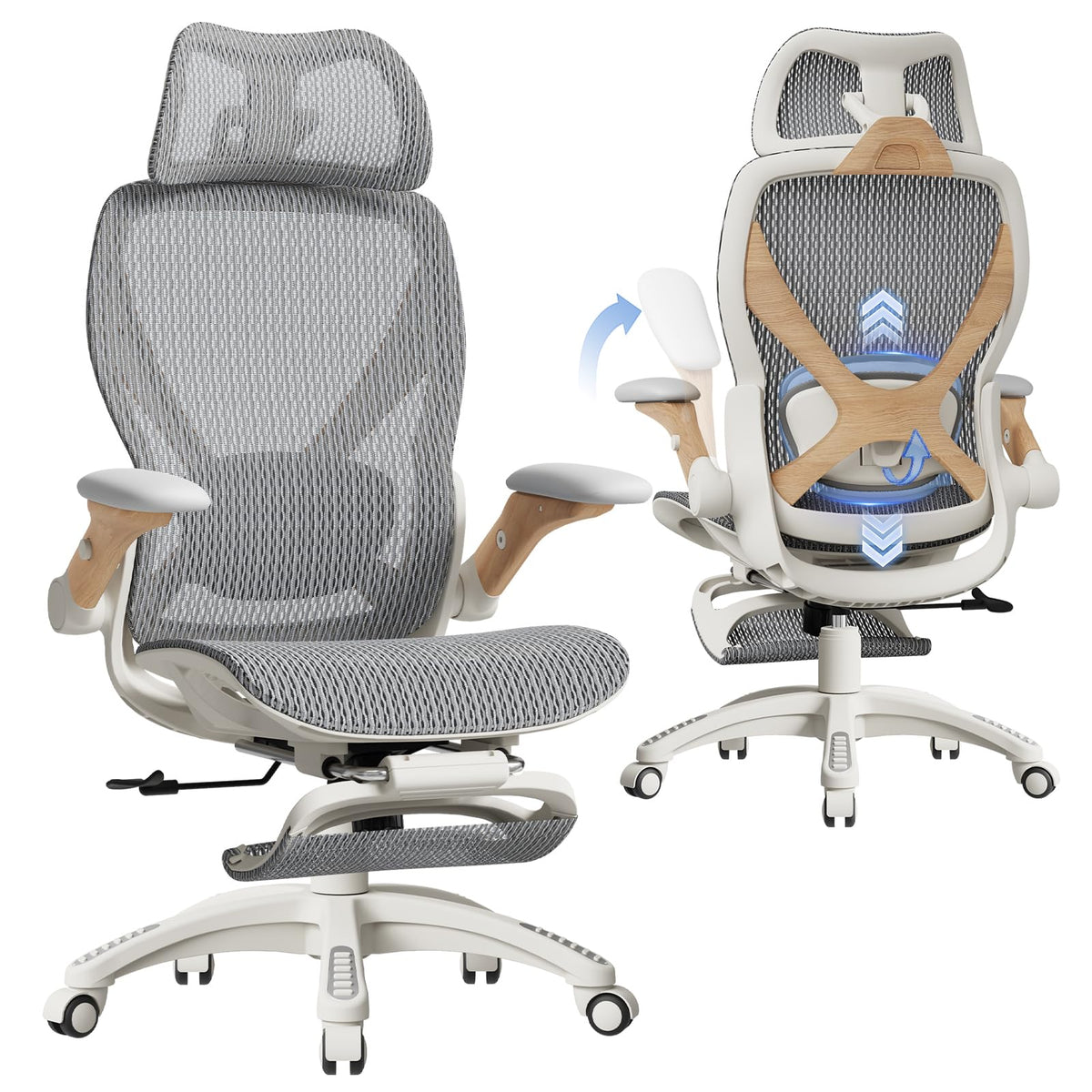 ELABEST X100 Ergonomic Office Chair with Footrest, Big and Tall Home Desk Chair with 5D Flip-Up Arms, Adjustable 3D Lumbar Support,High Back Rolling Computer Chair, Swivel Mesh Chairs (Coffee Break)
