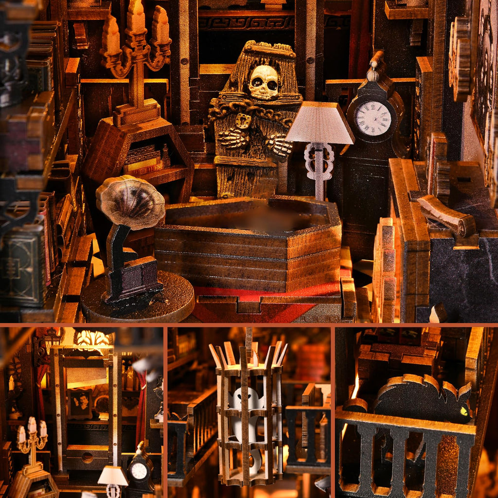 TOYQI DIY Book Nook Kit, Miniature House Dollhouse Kit for Adult and Teens, Book Nook Kits for Adults, Booknook Bookend Alley Model Build, Gifts for Family Friends - Spooky Horror Creepy Haunted House