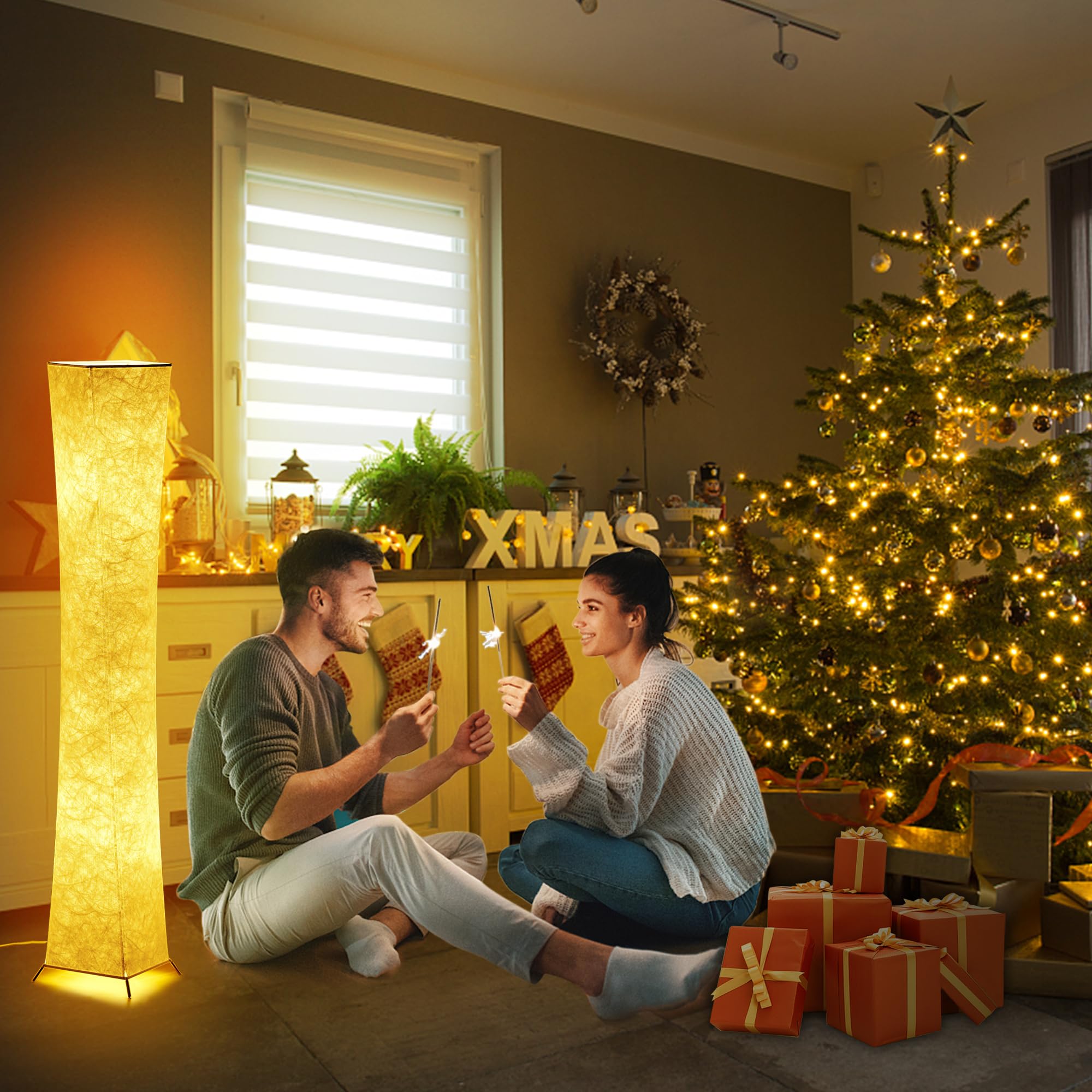 chiphy Floor Lamp, Dimmable 39" (XS) Tall Standing Lamp, 3 Levels Adjustable Brightness 12Wx2 LED Bulbs, Column Floor Light w/White Fabric Shade, Home Decor for Living Room, Bedroom, Kids Room