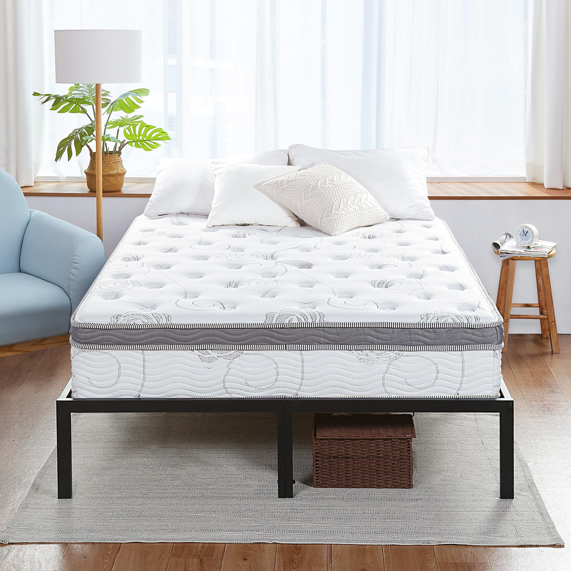 Olee Sleep Full Mattress, 10 Inch Support Cloud Hybrid Mattress, Gel Infused Memory Foam, Pocket Spring for Support and Pressure Relief, CertiPUR-US Certified, Bed-in-a-Box, Soft, Full Size