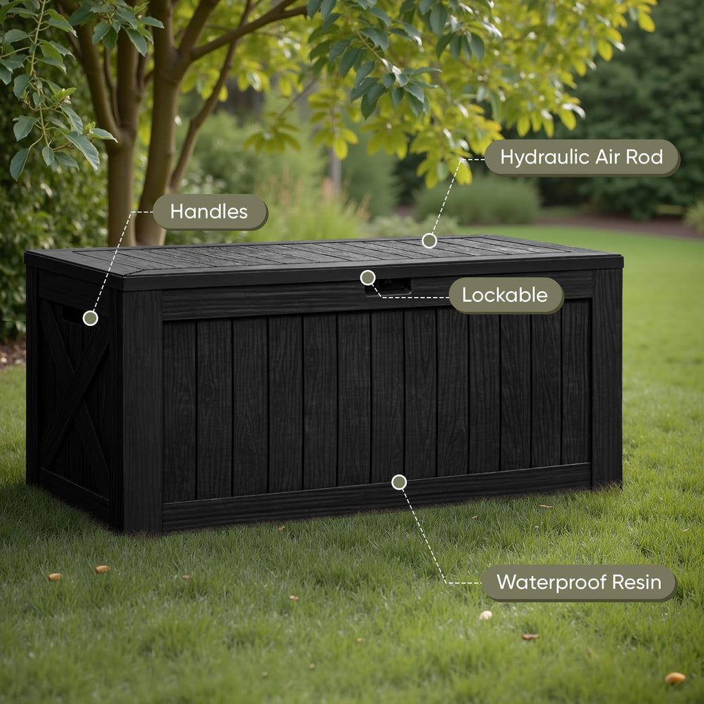 Flamaker Deck Box 30 Gallon, Waterproof Resin Small Storage Box with Lid, Outdoor Patio Furniture Cushion Garden Tool Organizer, Lockable Package Delivery Box for Porch Balcony (Black)