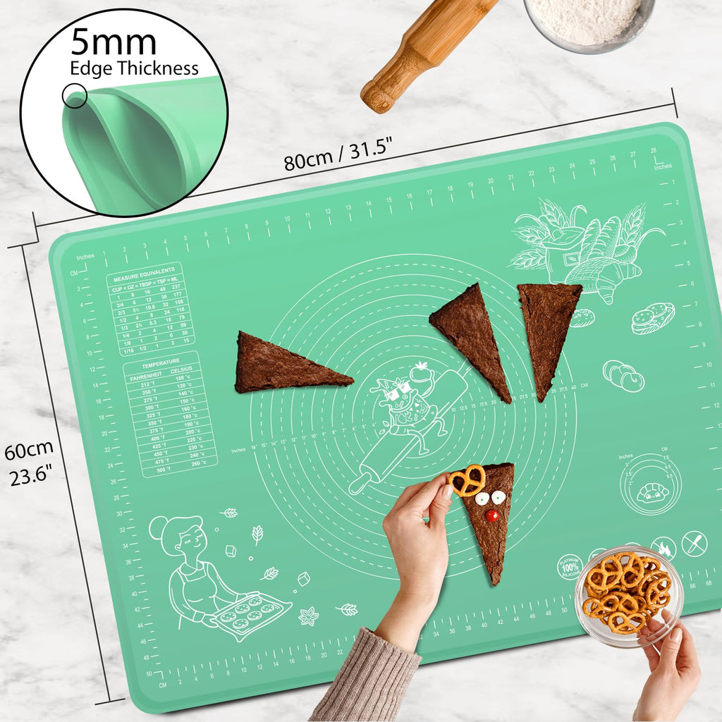 Silicone Baking Mat 24" x 16" Extra Thick Non-stick Pastry Mat with Measurements and Edge Heightening, Food Grade Silicone for Countertop Dough Rolling Making Bread, Cookies, Pizza, Fondant, Pasta